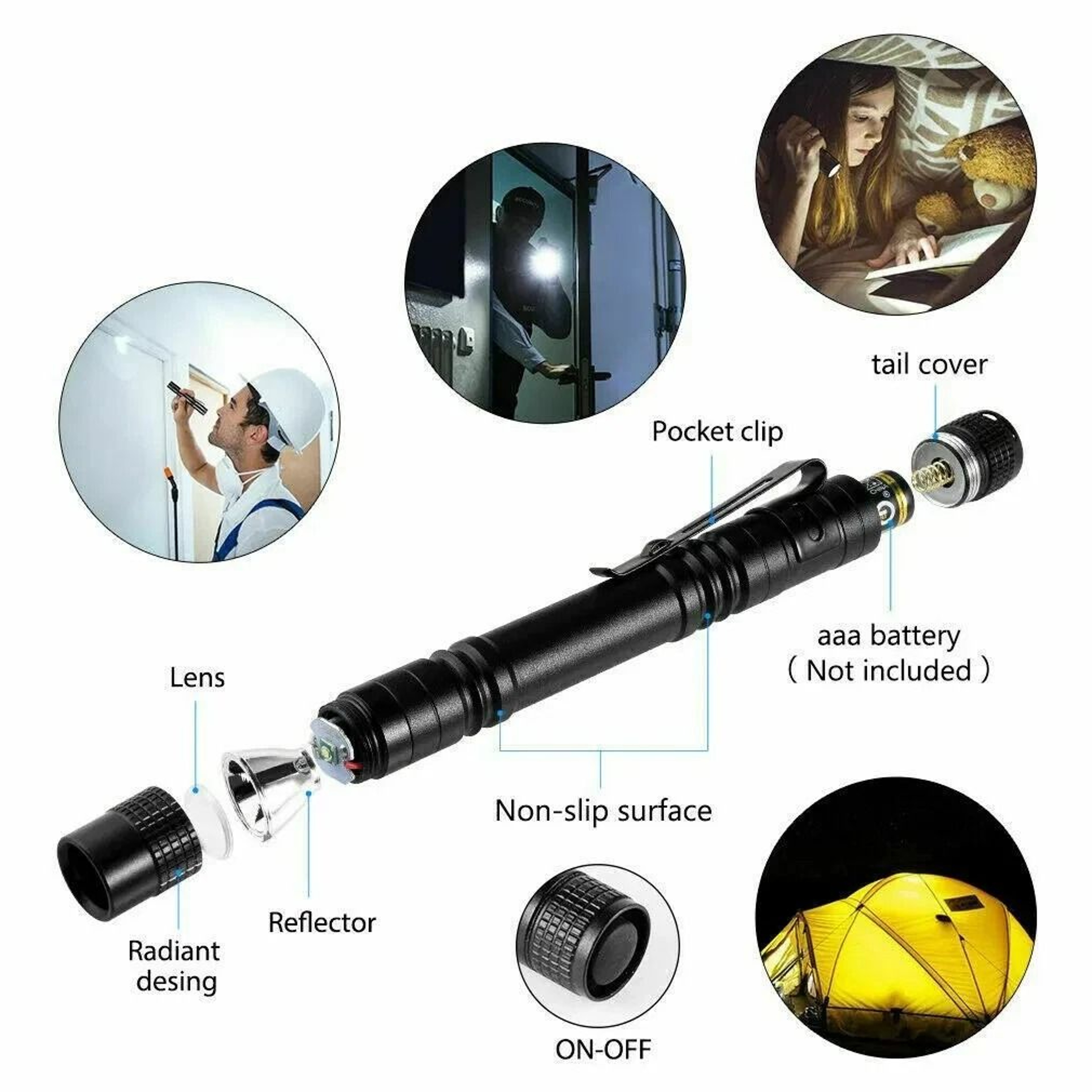 EDC LED Flashlight IPX8 Bright Light AAA Battery Waterproof And Durable 6
