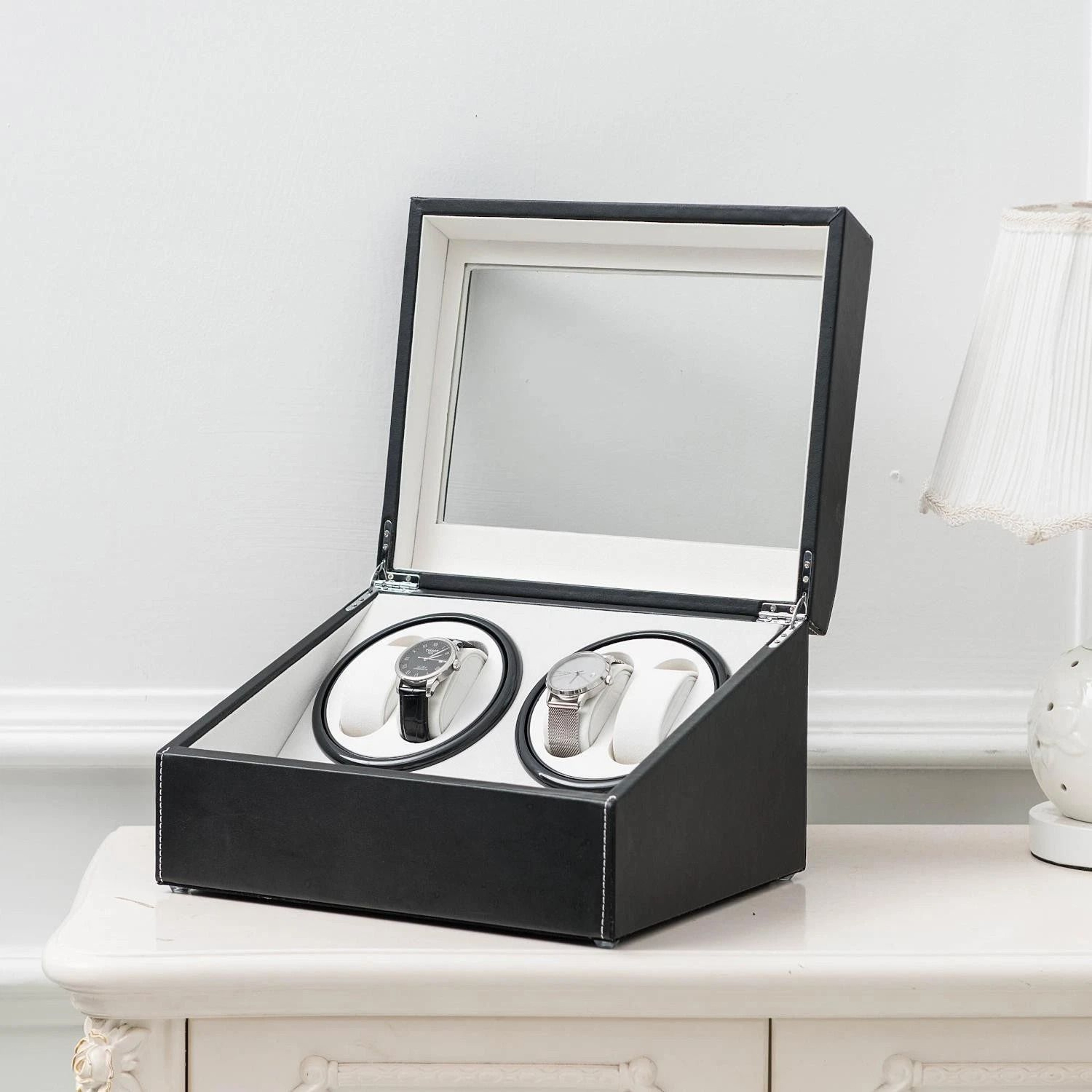 Luxury Automatic Rotation Leather Watch Storage Box Elegant Wood Display Case For Watches Perfect W 0