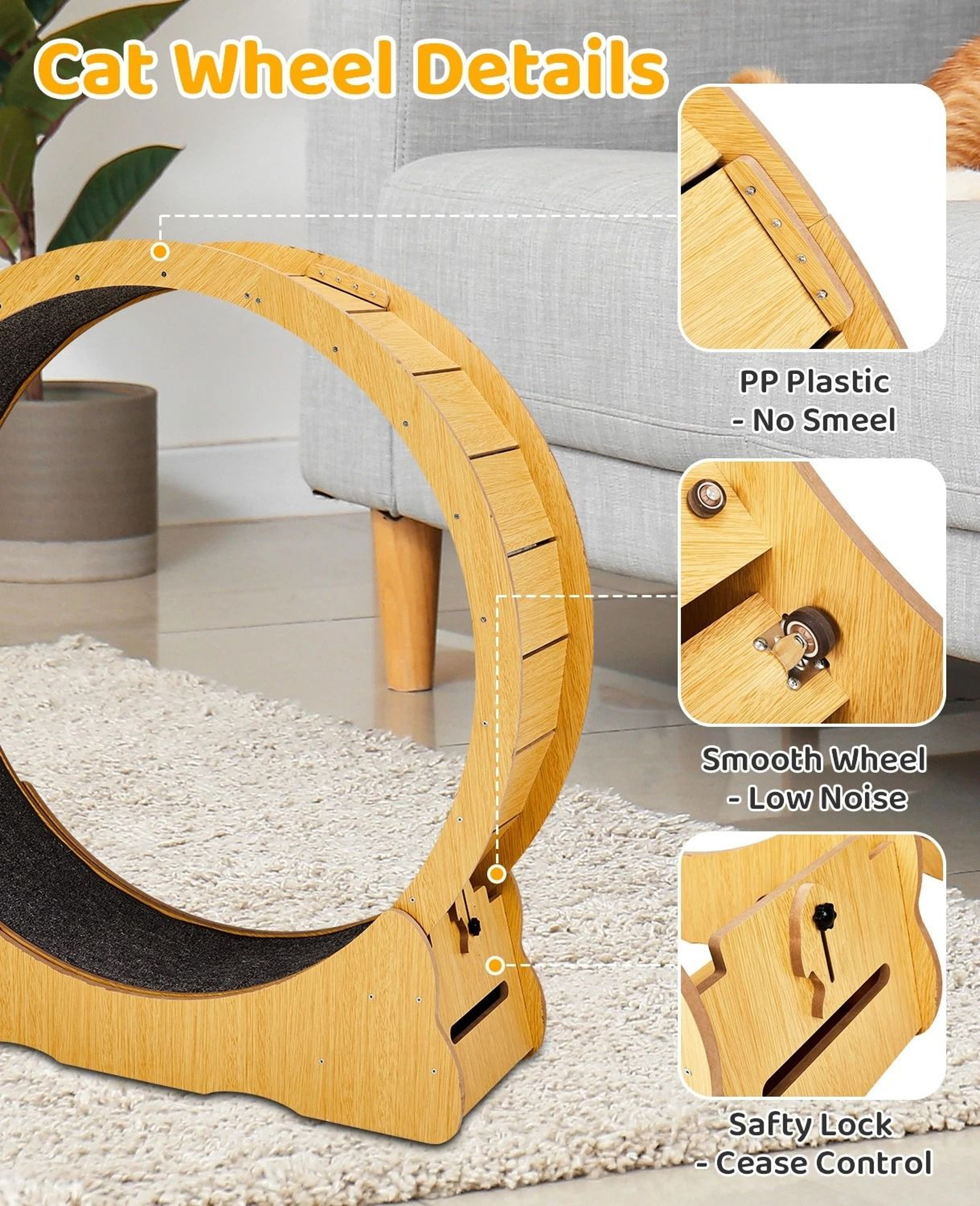 Natural Wood Portable Cat Running Treadmill Indoor Exerciser Wheel Toy For Cats And Kittens 3
