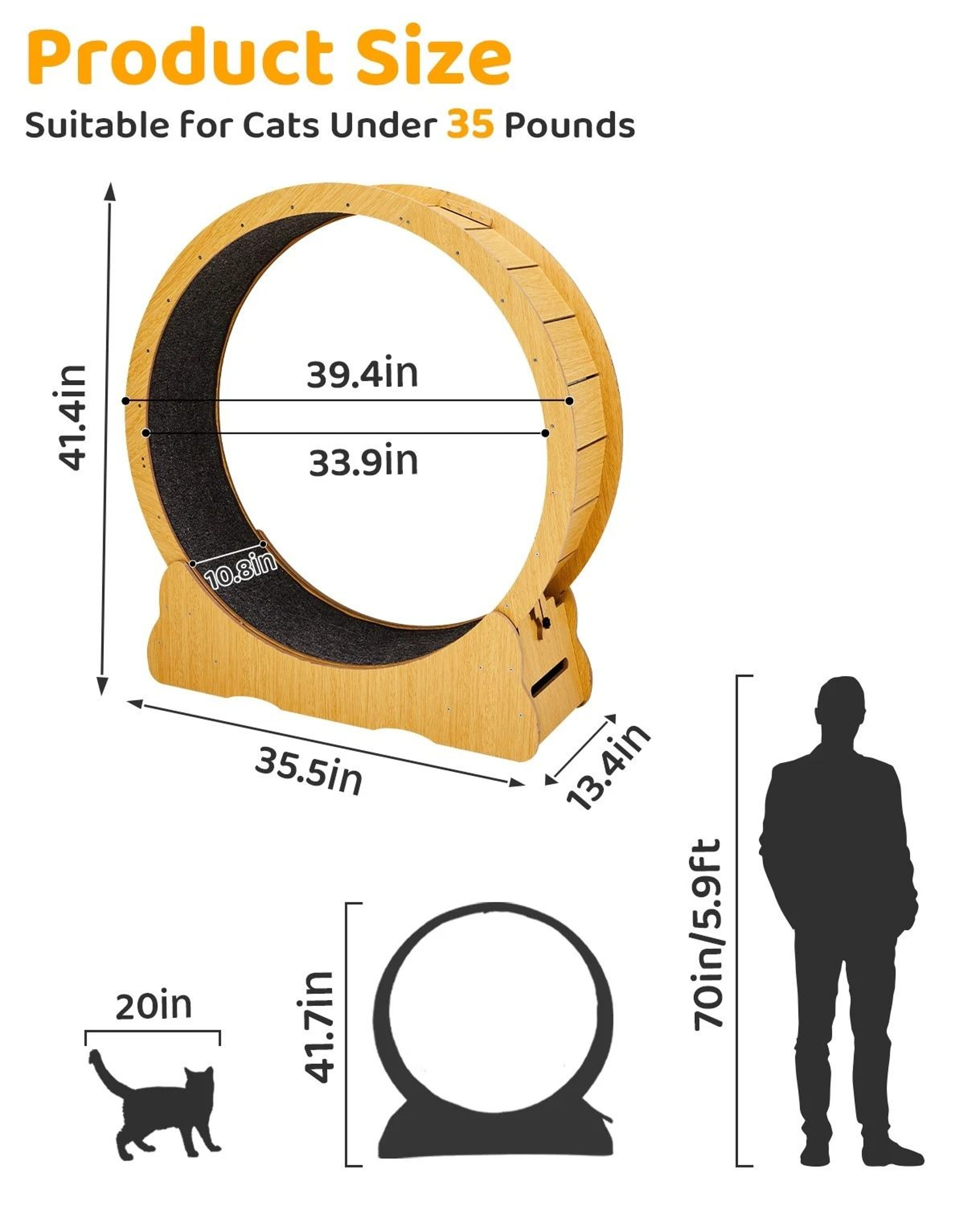 Natural Wood Portable Cat Running Treadmill Indoor Exerciser Wheel Toy For Cats And Kittens 9