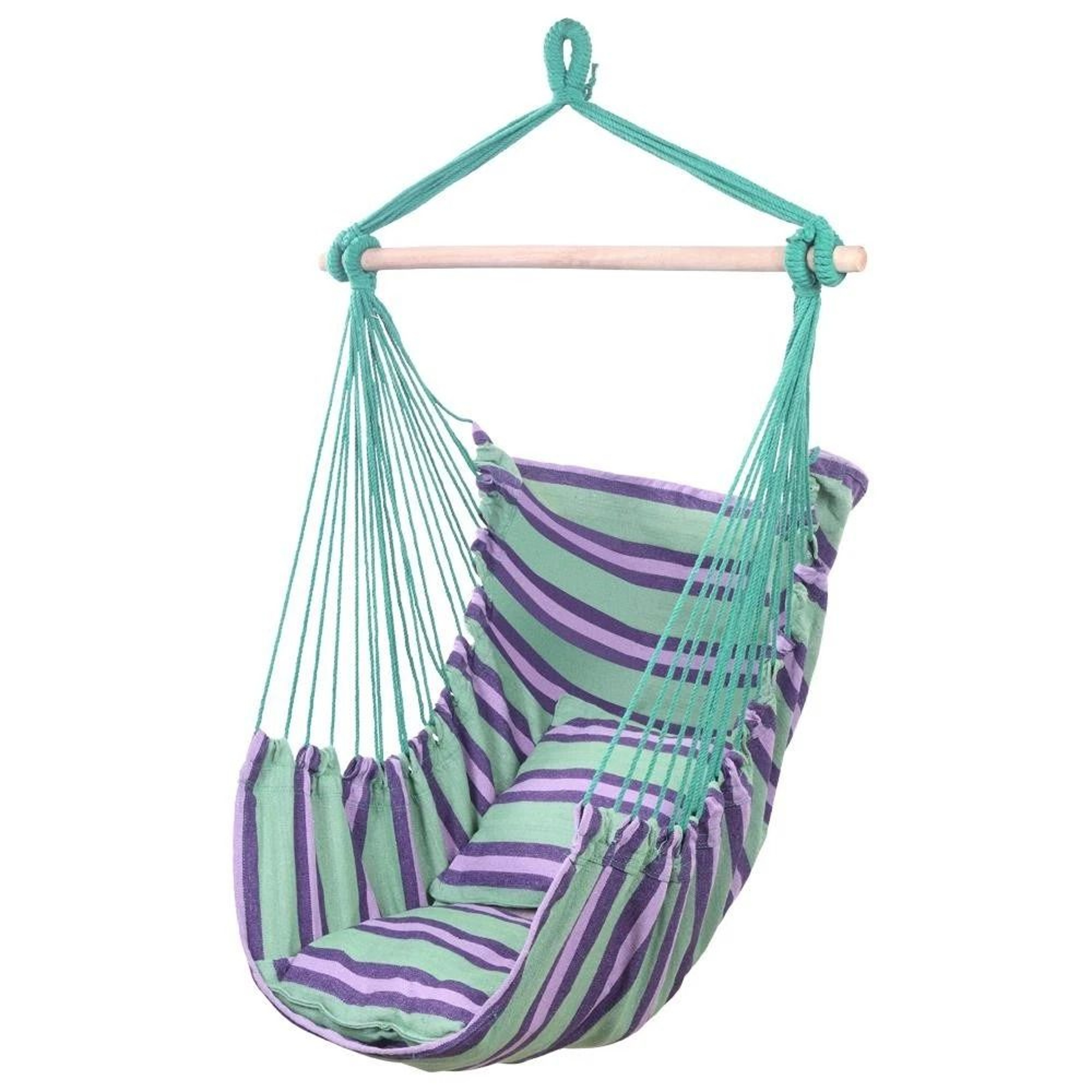Green Distinctive Cotton Canvas Hanging Rope Chair Comfortable Pillows For Indoor  Outdoor Relaxing 0