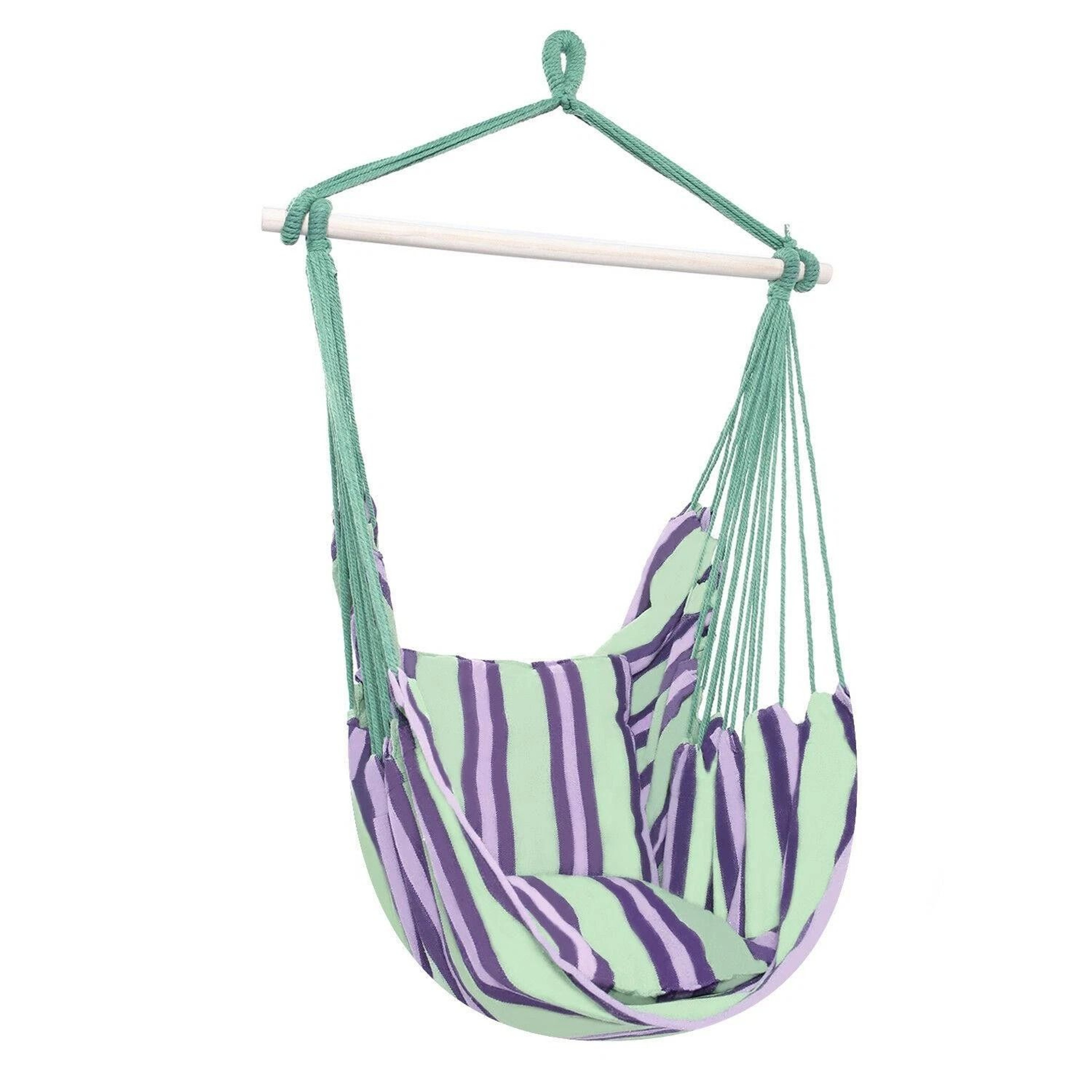 Green Distinctive Cotton Canvas Hanging Rope Chair Comfortable Pillows For Indoor  Outdoor Relaxing 6