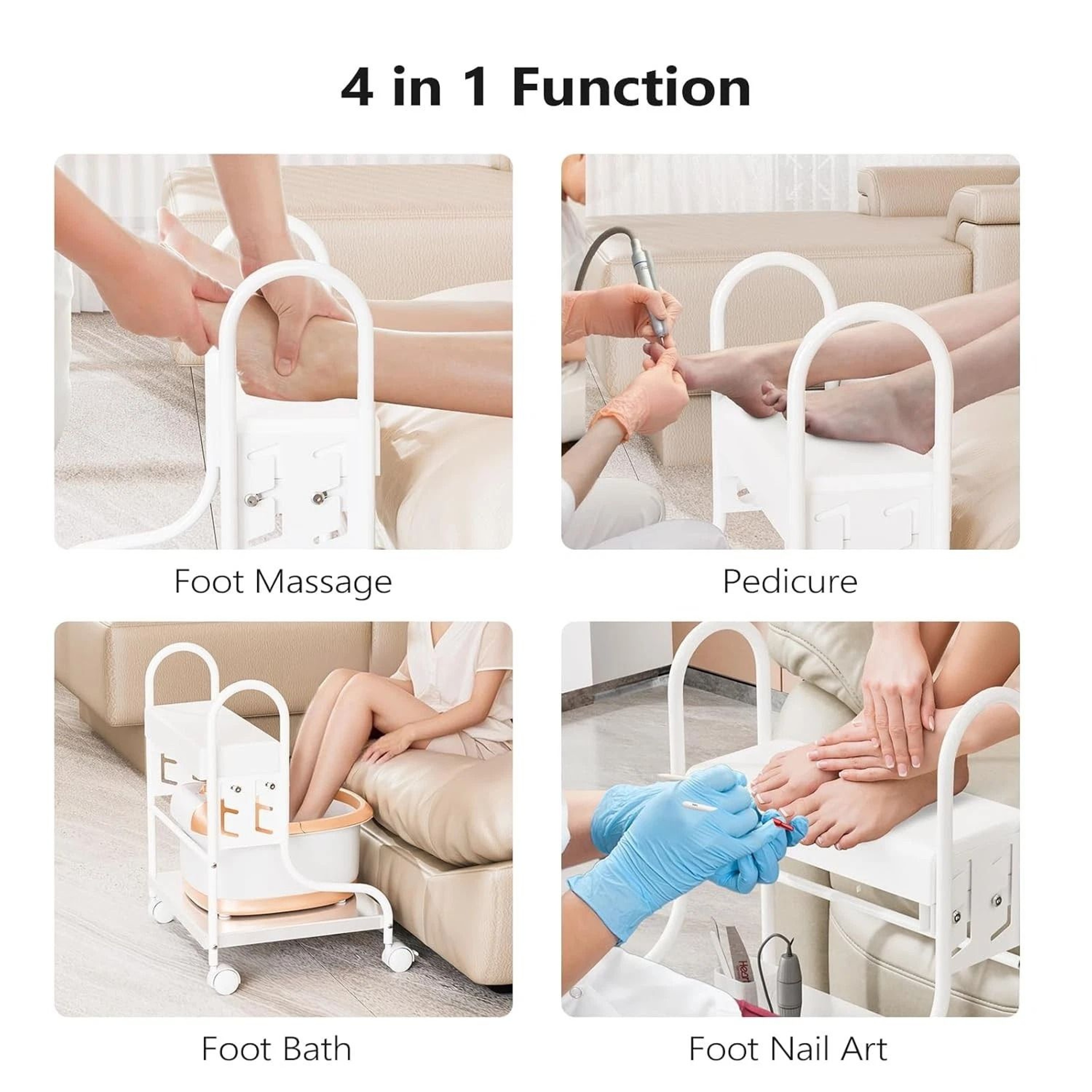 Nail  Foot Spa Cart Adjustable Height Trolley With PU Pad Locking Casters For Comfort And Durabilit 6