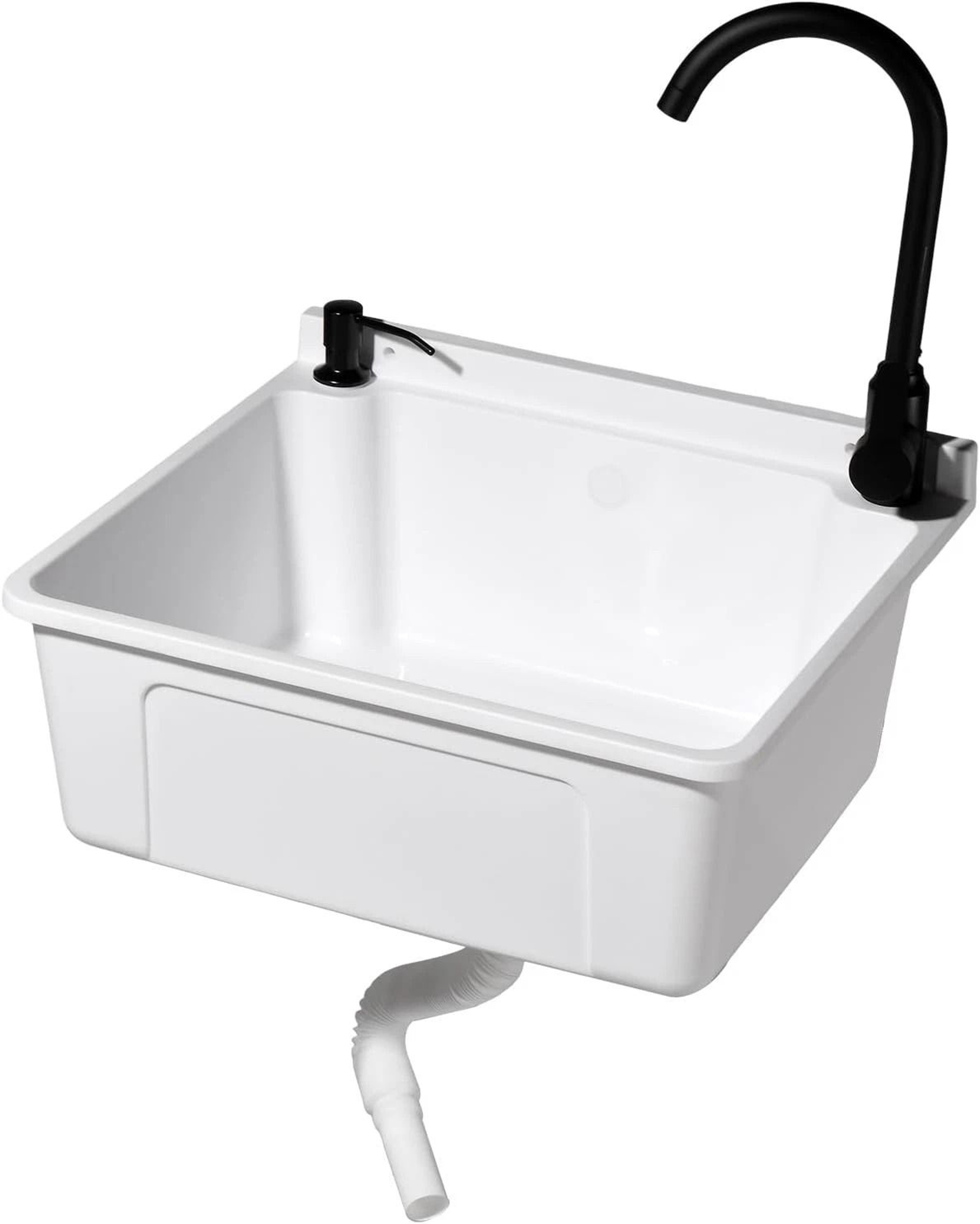 Plastic WallMounted Utility Sink With HotCold Faucet Save Space WhiteBlack 10