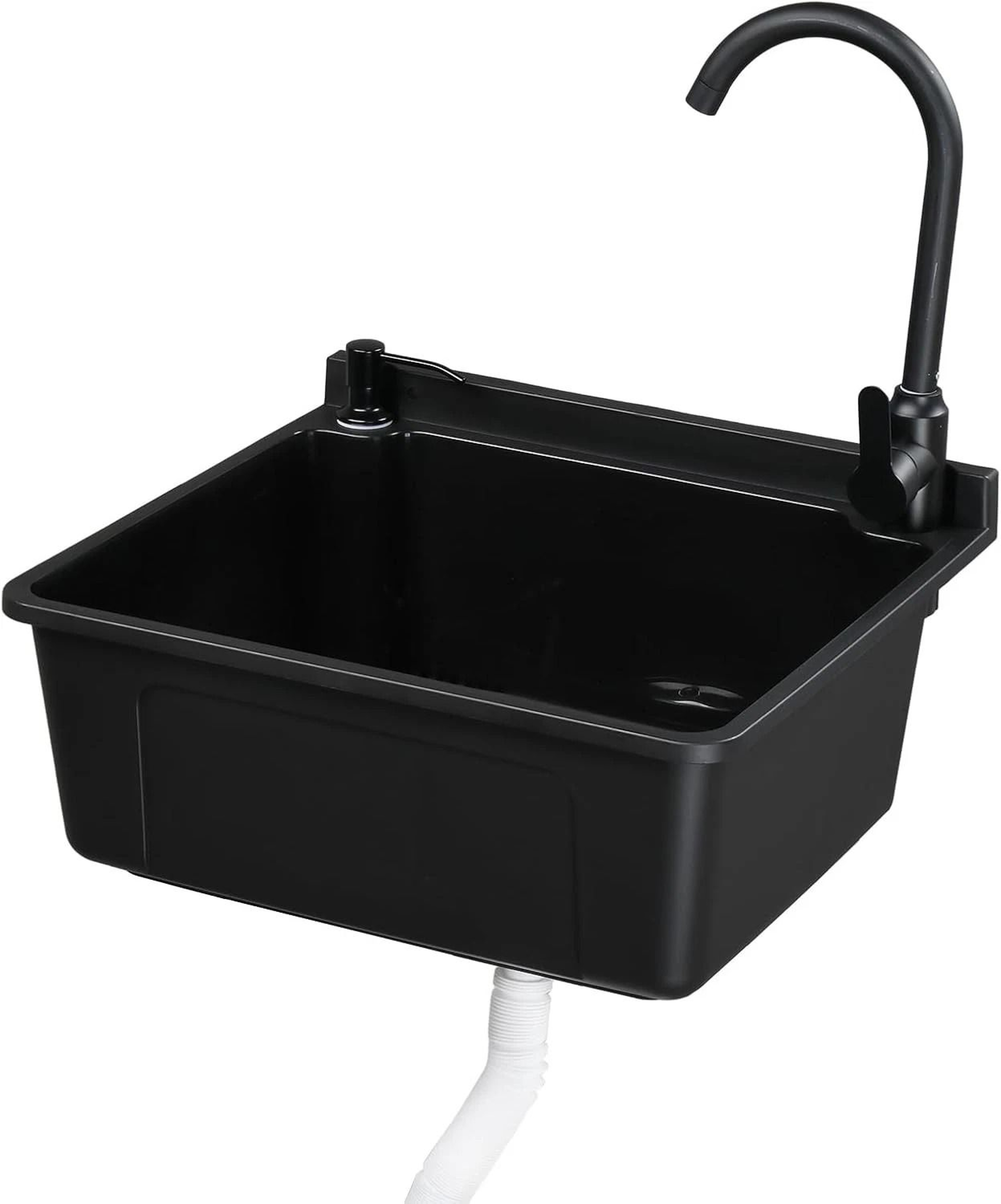 Plastic WallMounted Utility Sink With HotCold Faucet Save Space WhiteBlack 11