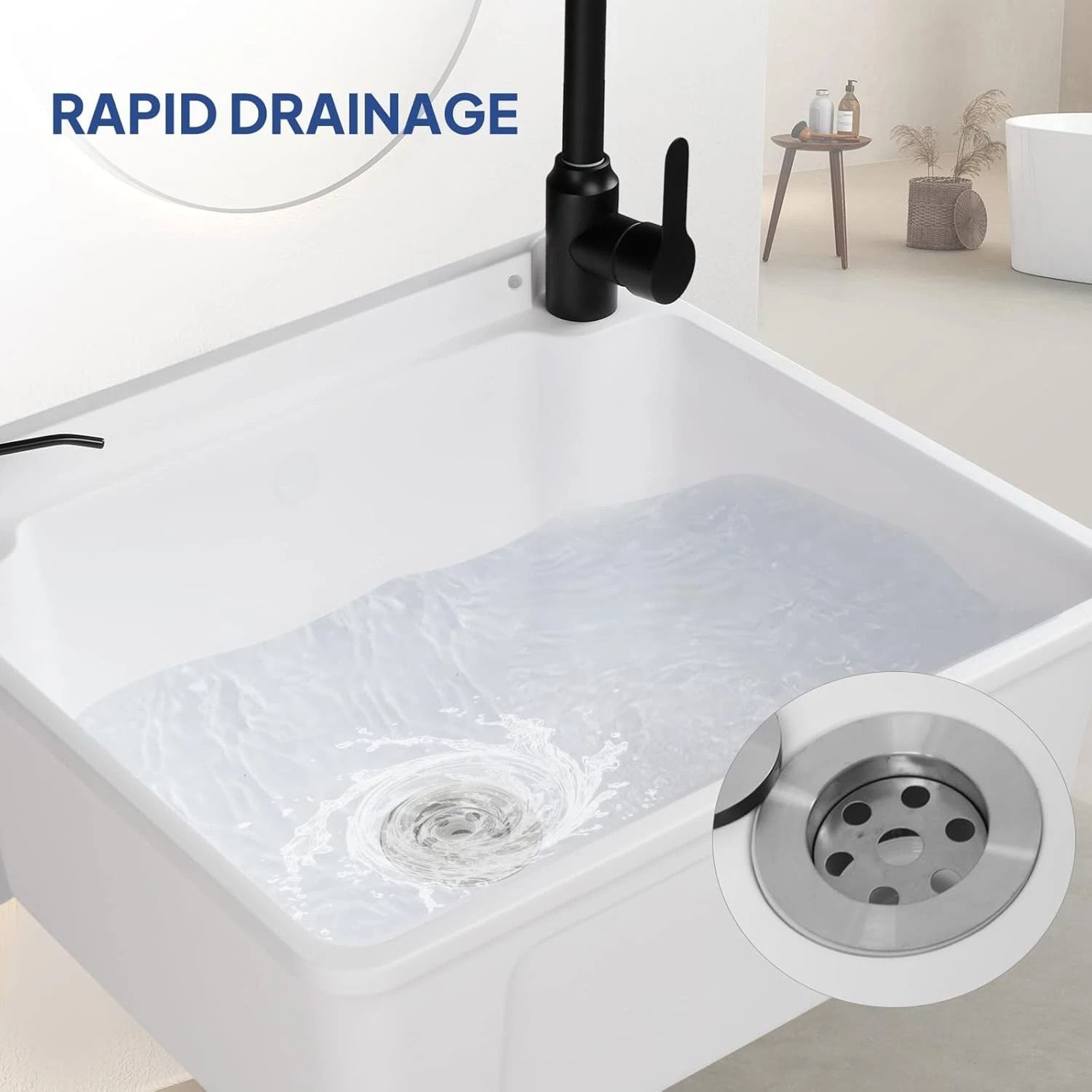 Plastic WallMounted Utility Sink With HotCold Faucet Save Space WhiteBlack 5