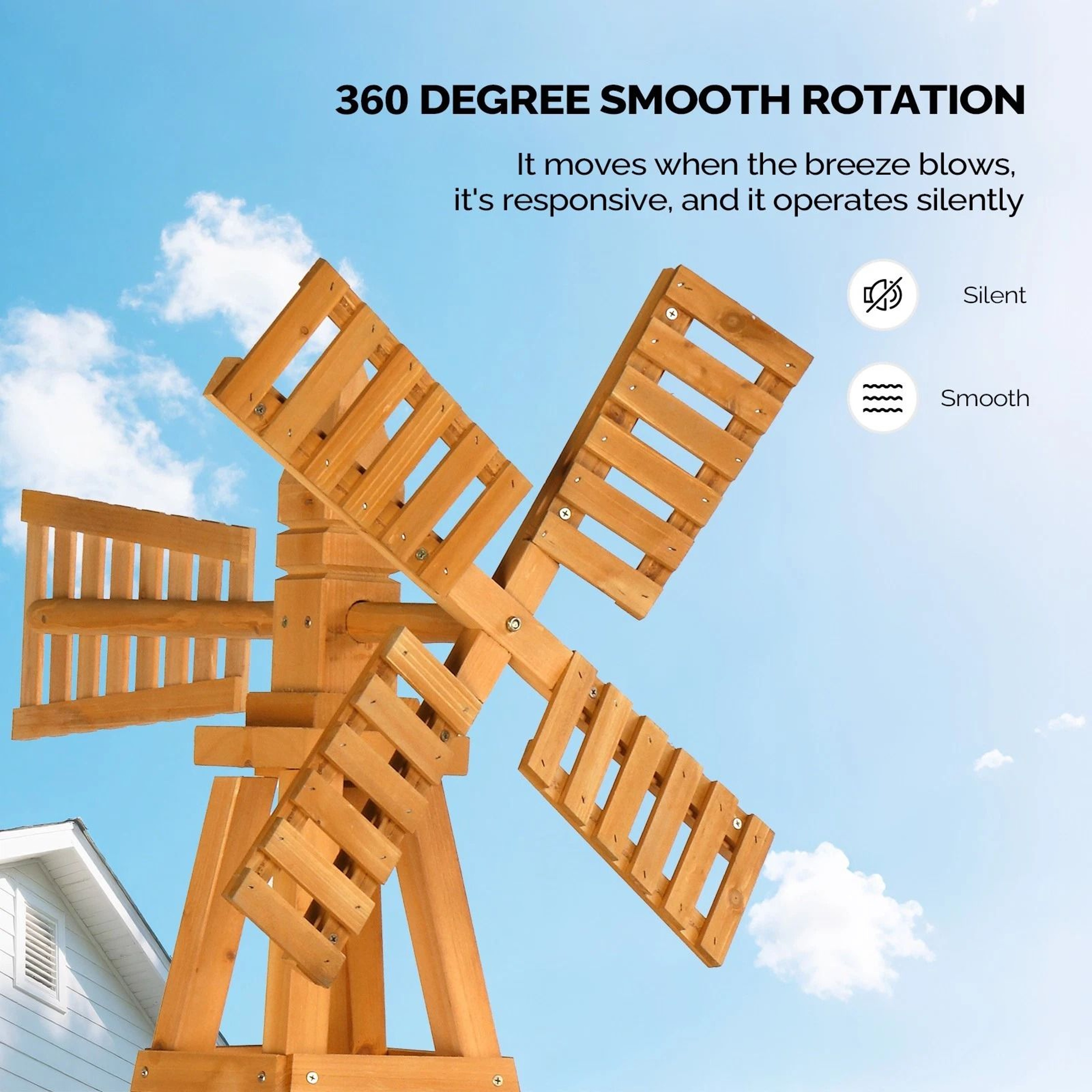 Garden 2Layer CrossJointed Wooden Windmill Weathervane With Head Backyard Decor 8