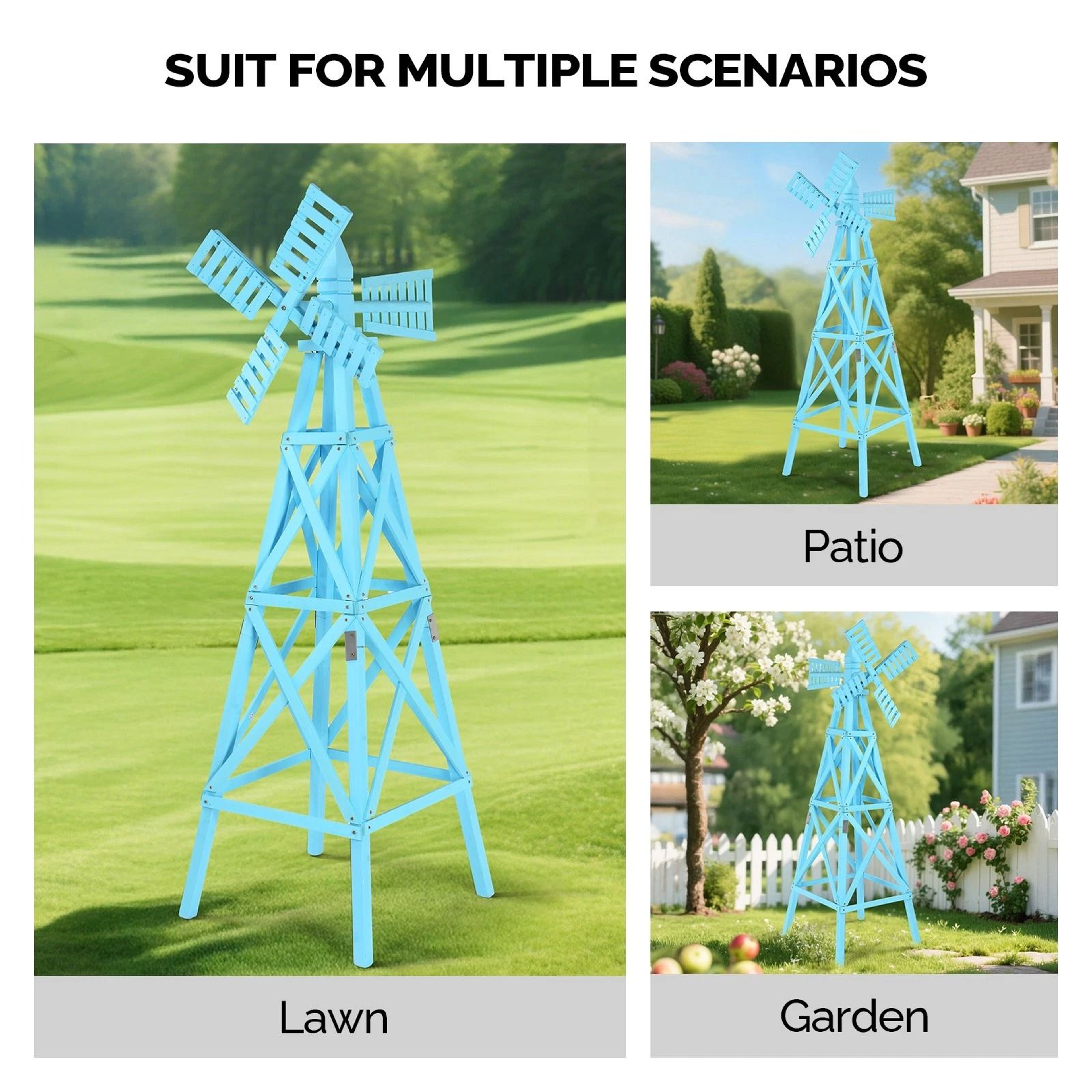 Garden 2Layer CrossJointed Wooden Windmill Weathervane With Head Backyard Decor 9