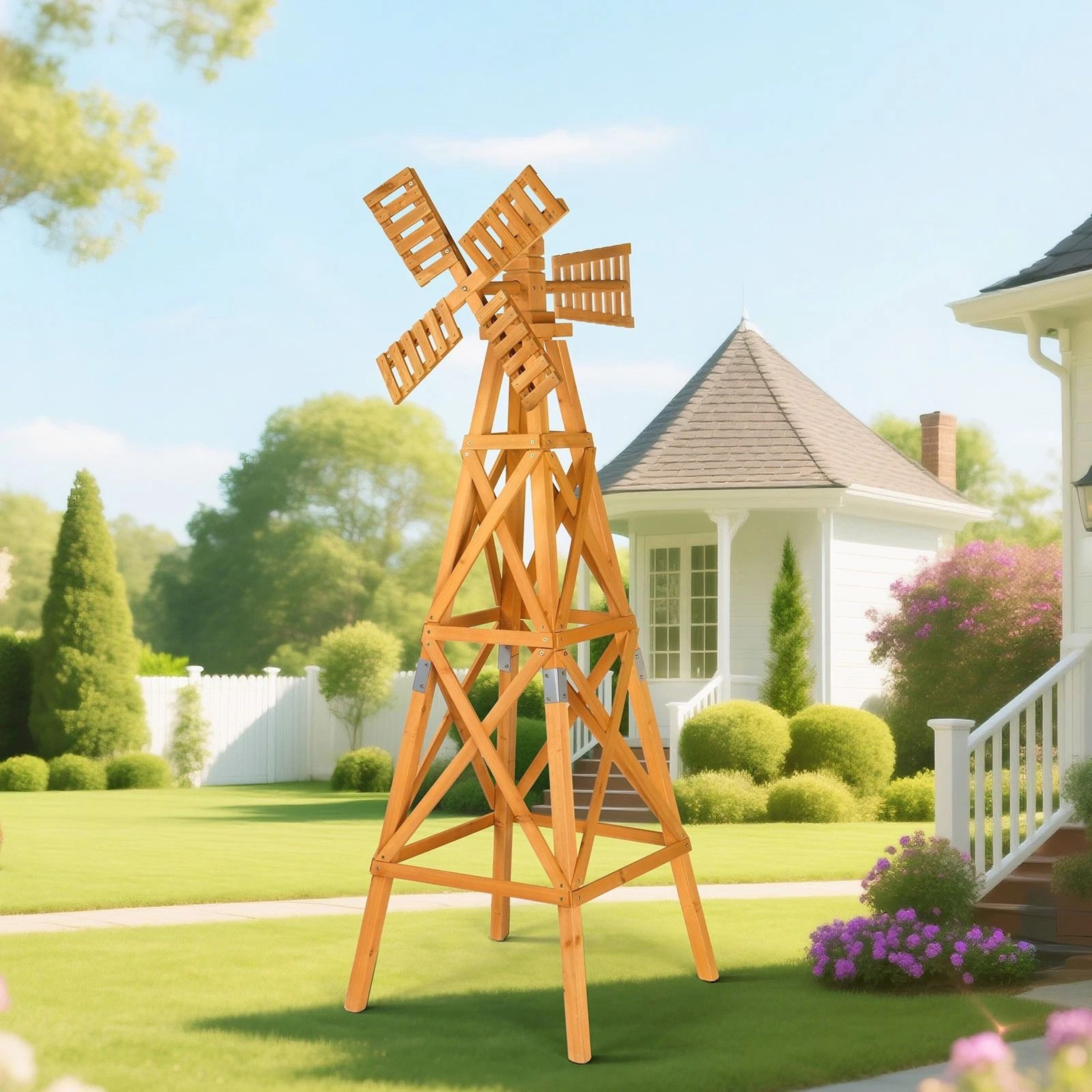 Garden 2Layer CrossJointed Wooden Windmill Weathervane With Head Backyard Decor 2