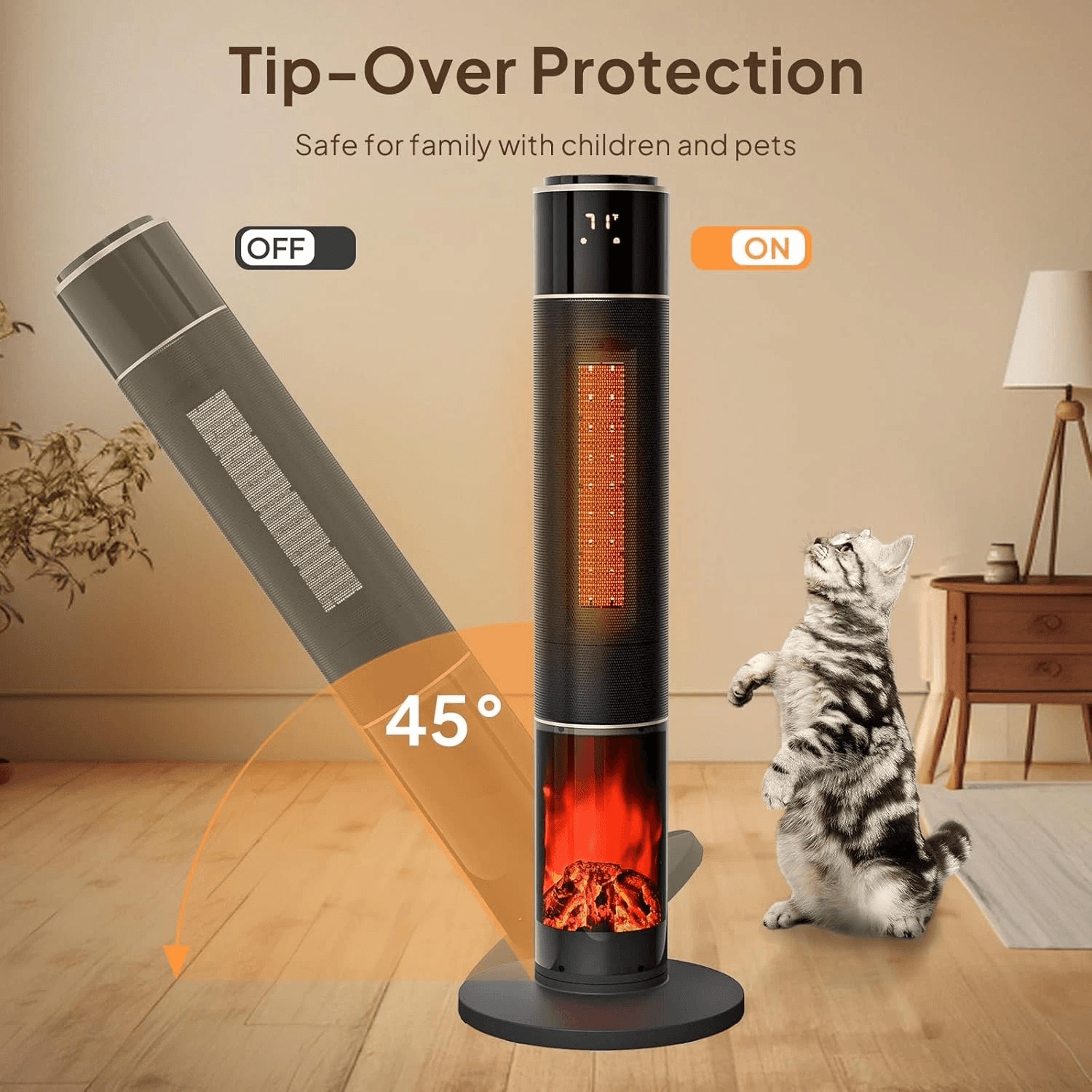 Electric Space Tower Heater WRemote TipOver Protection Overheating Safety Feature 1