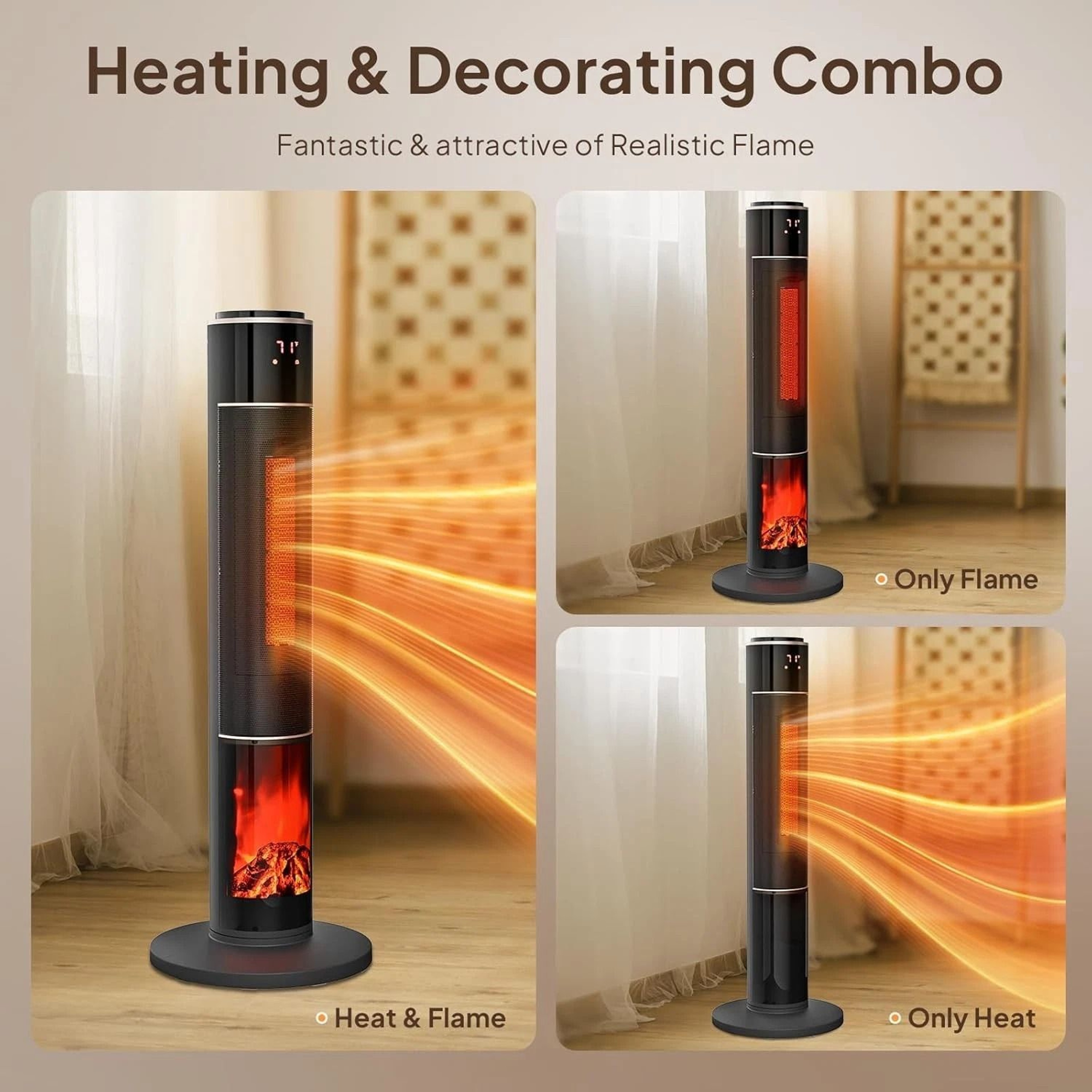 Electric Space Tower Heater WRemote TipOver Protection Overheating Safety Feature 4