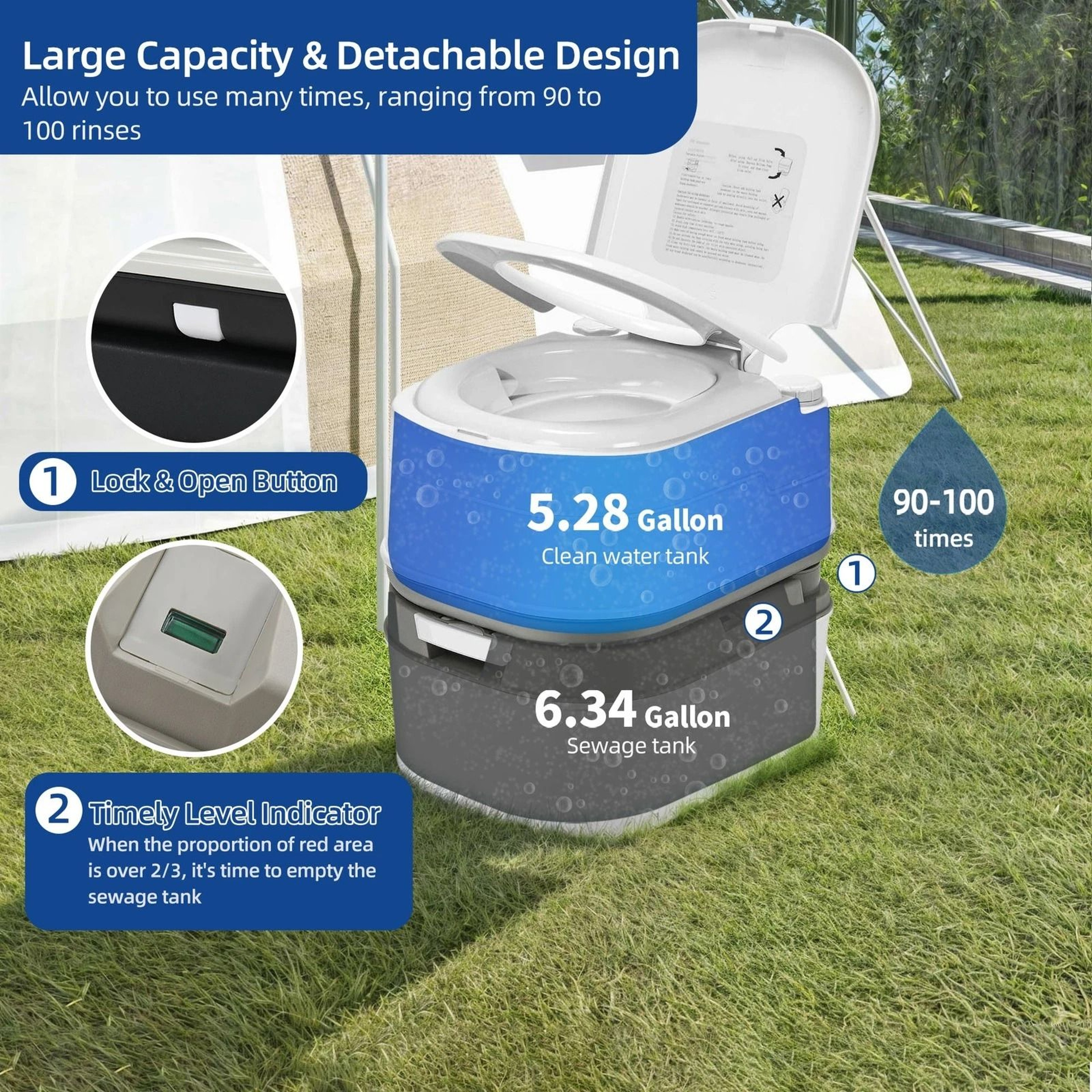 Portable Potty Toilet For Outdoor Camping Travel Mobile Flush Toilet Includes Paper For Convenience 10