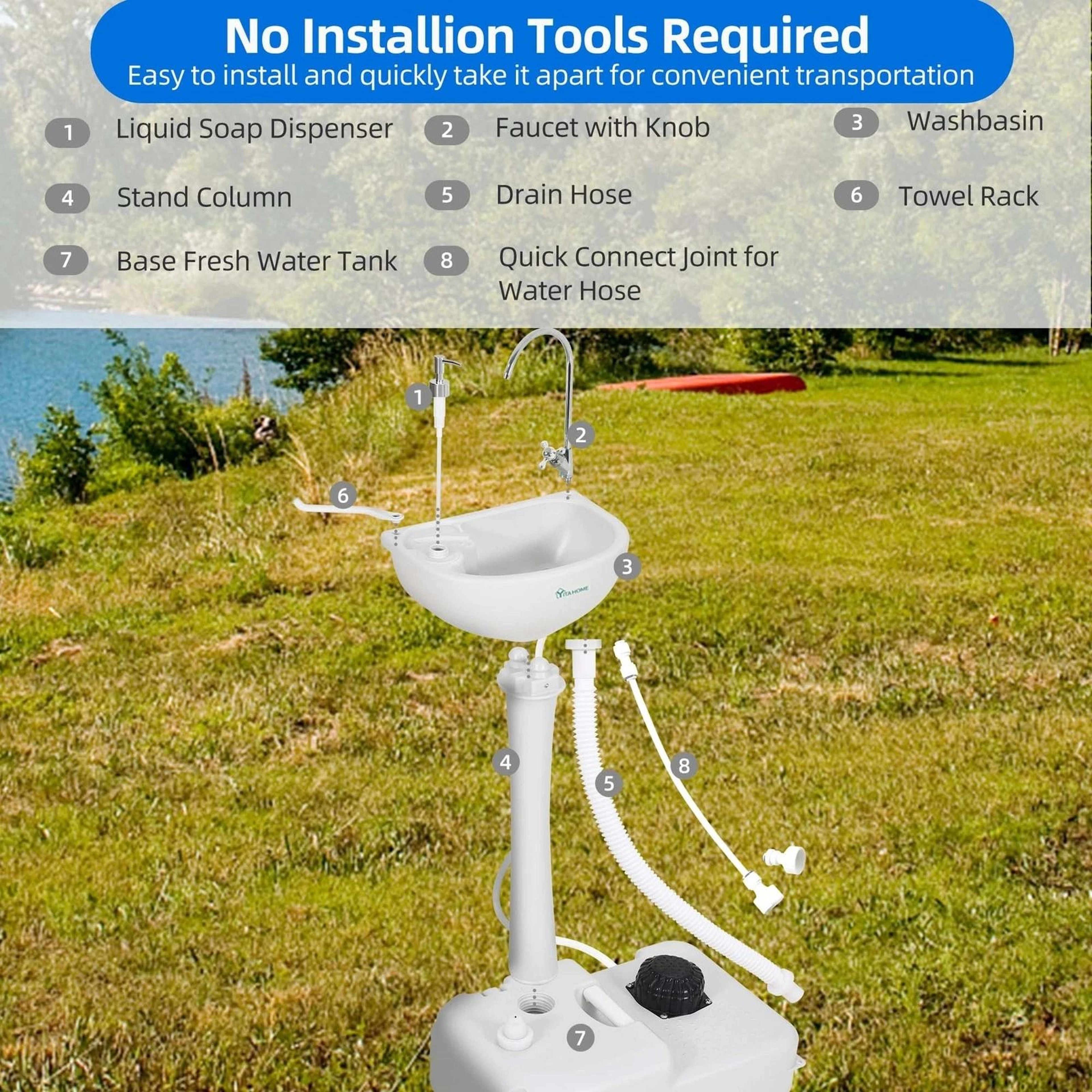 Portable Camping Sink Hand Washing Wash Basin Stand Wheel  Upgrated Outdoor Solution For Cleanlines 2