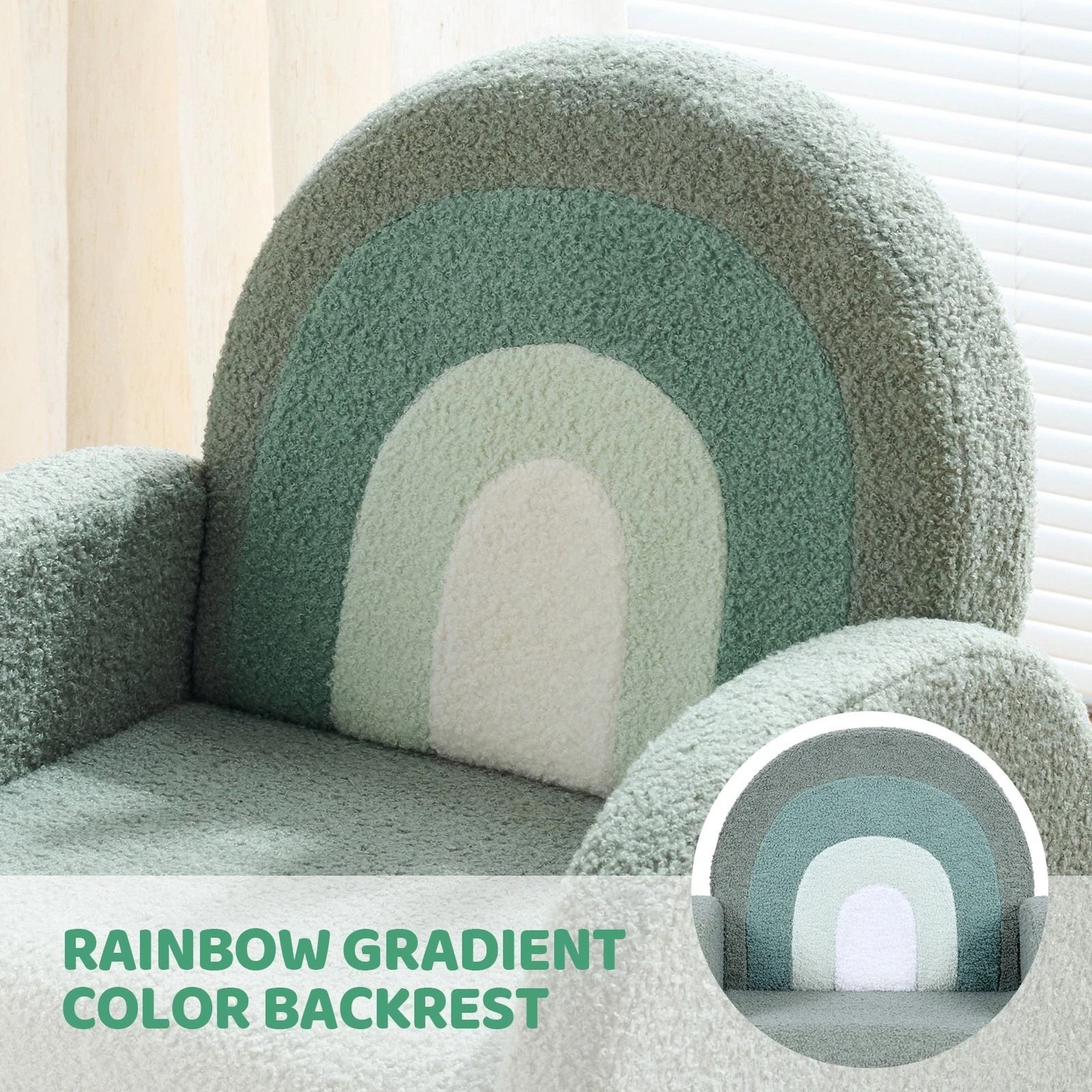 AntiTip Toddler Sofa For Playroom Teddy Fleece Kids Chair With Solid Wood Legs 1
