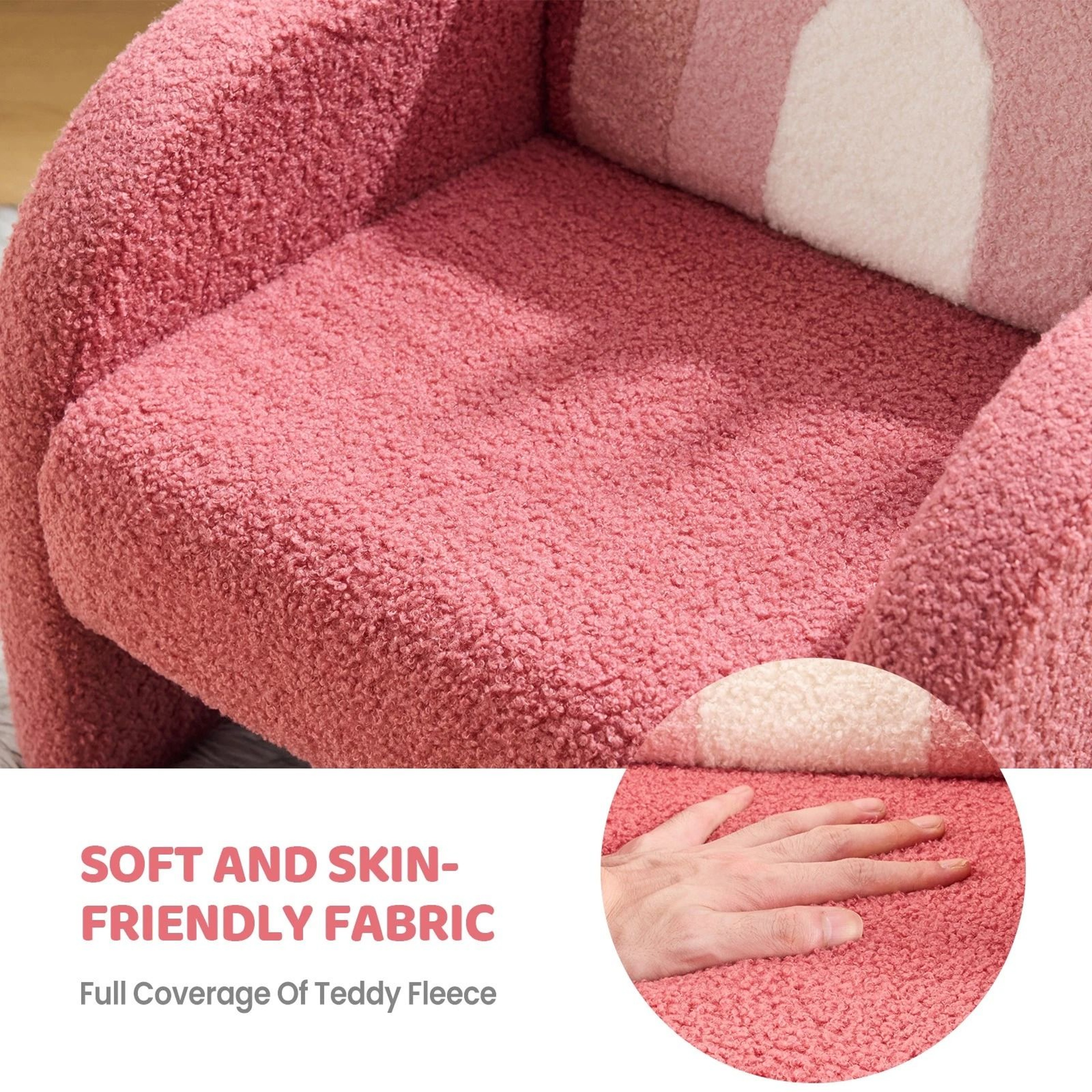 AntiTip Toddler Sofa For Playroom Teddy Fleece Kids Chair With Solid Wood Legs 3