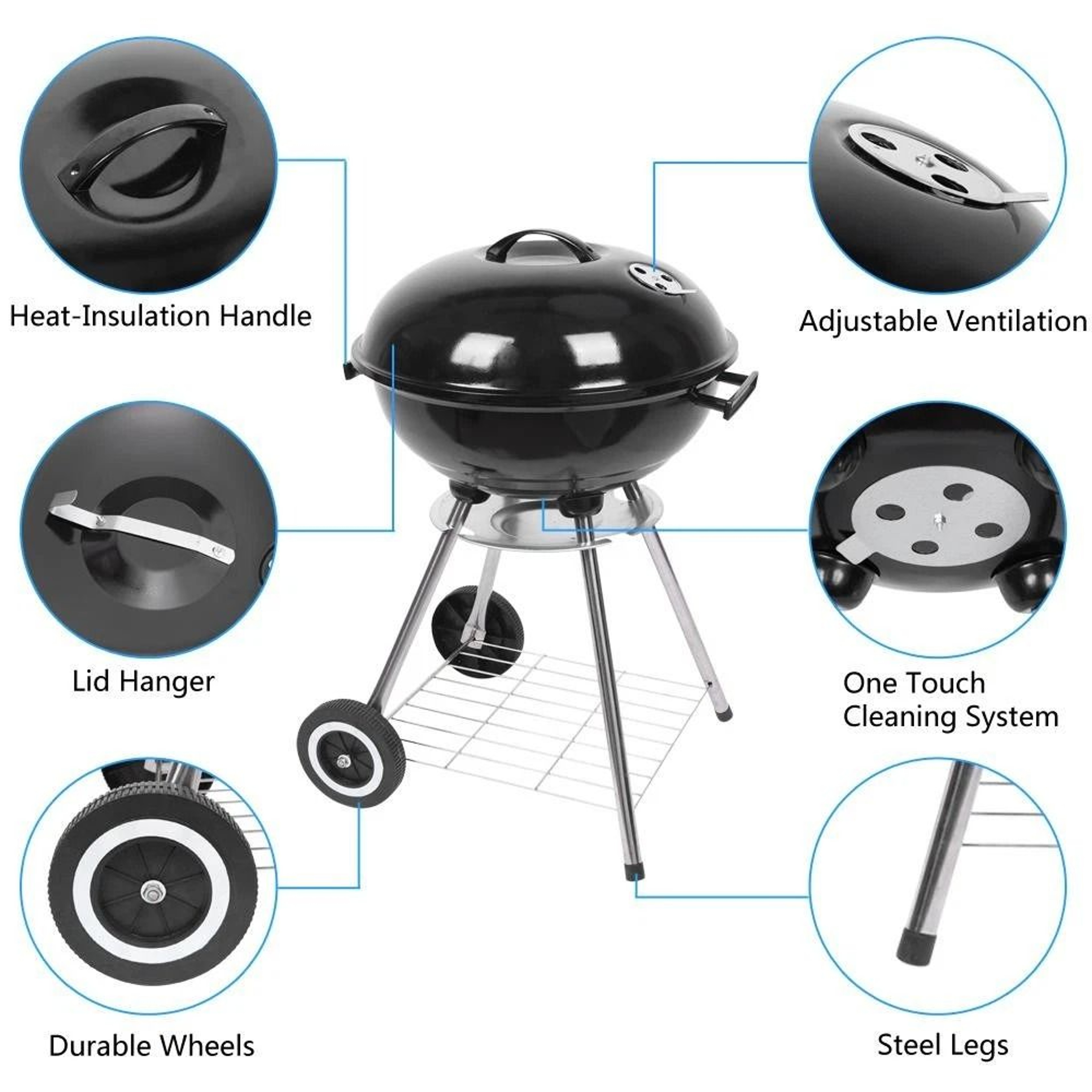 Galvanized Steel Charcoal Grill Apple Shaped Premium Grill High Quality Black Patio Cooker 3