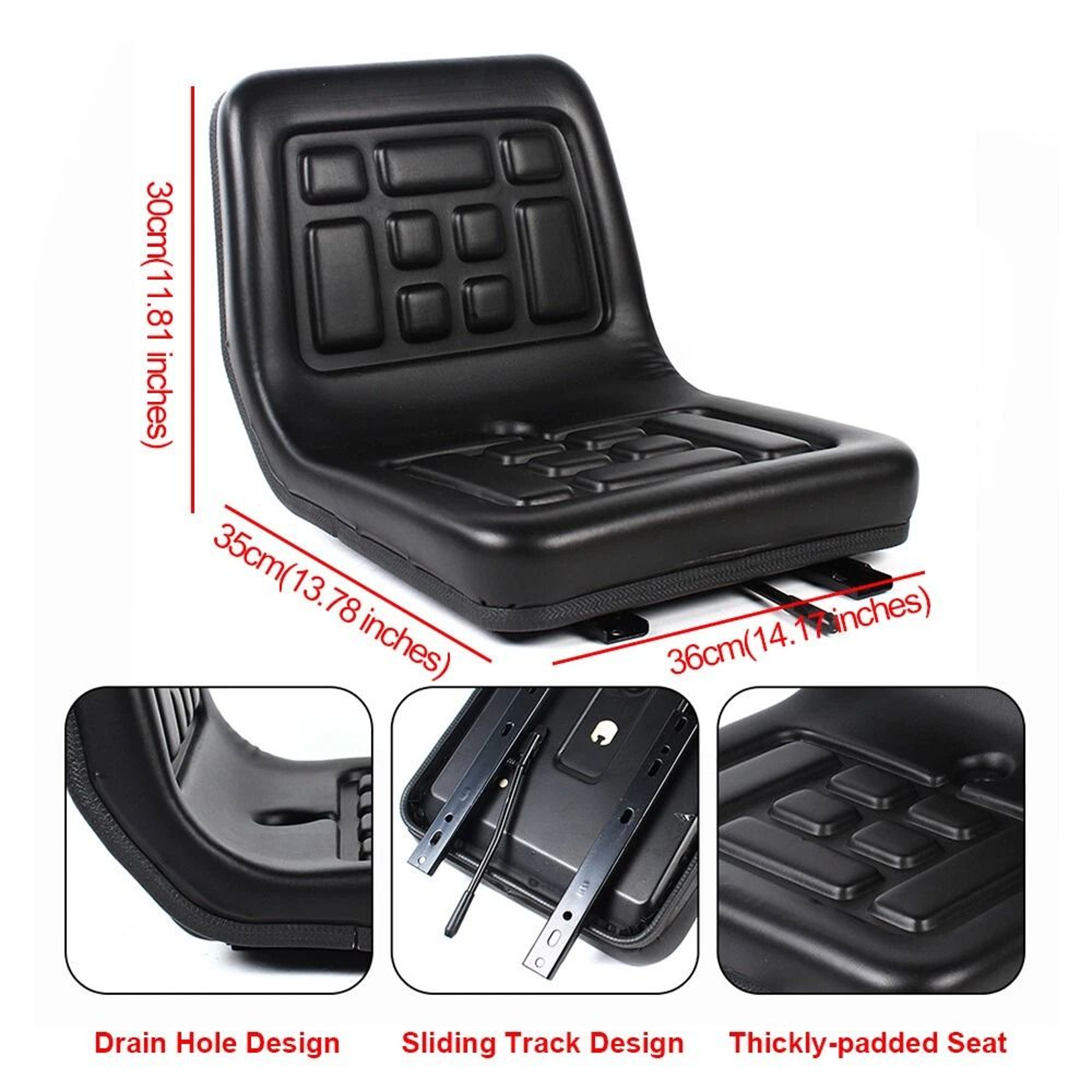 Black Tractor Seat With Brackets For Mower Dumper Digger Universal Compact Fit 5