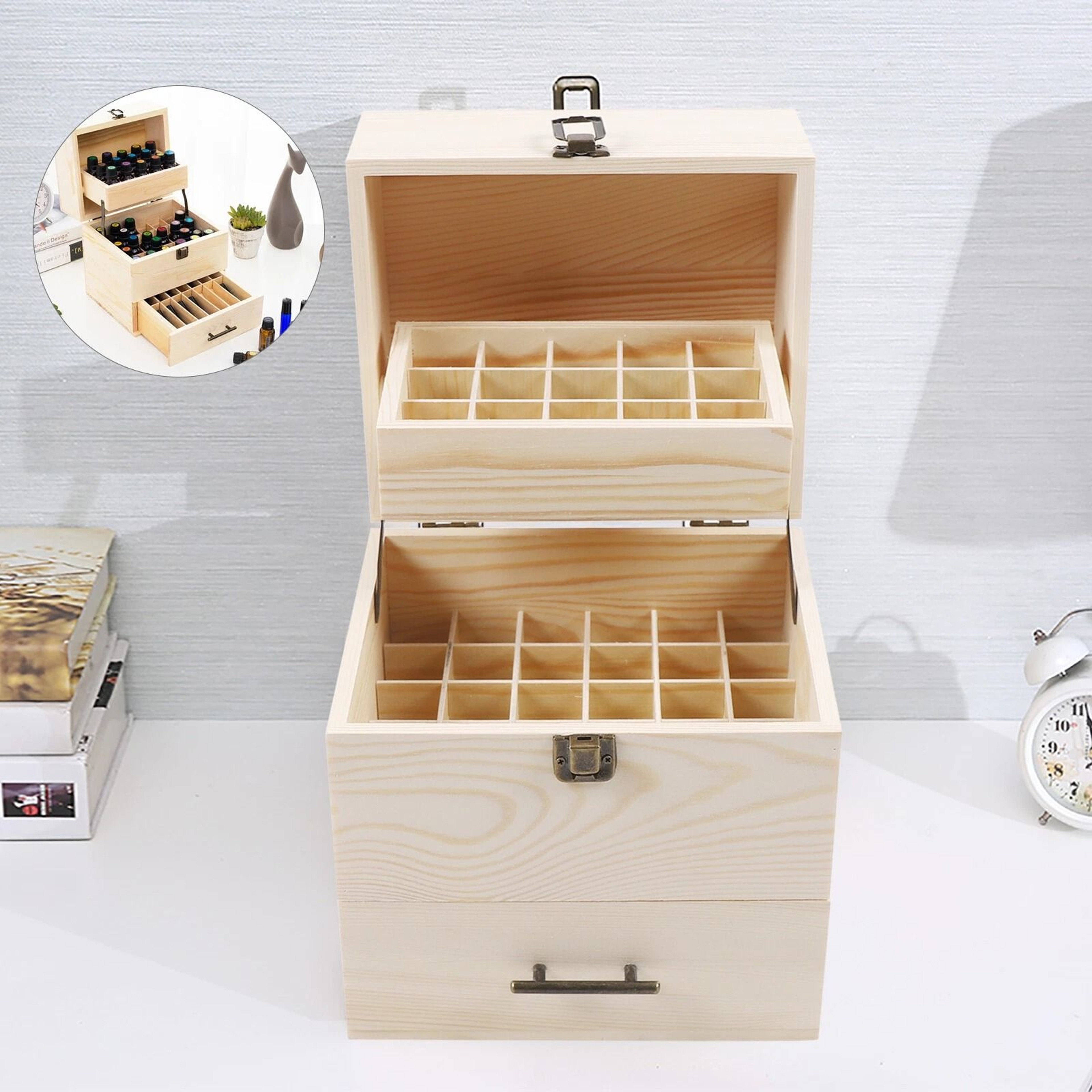 Wooden 3 Tiers Essential Oil Container Organizer Display Case 7