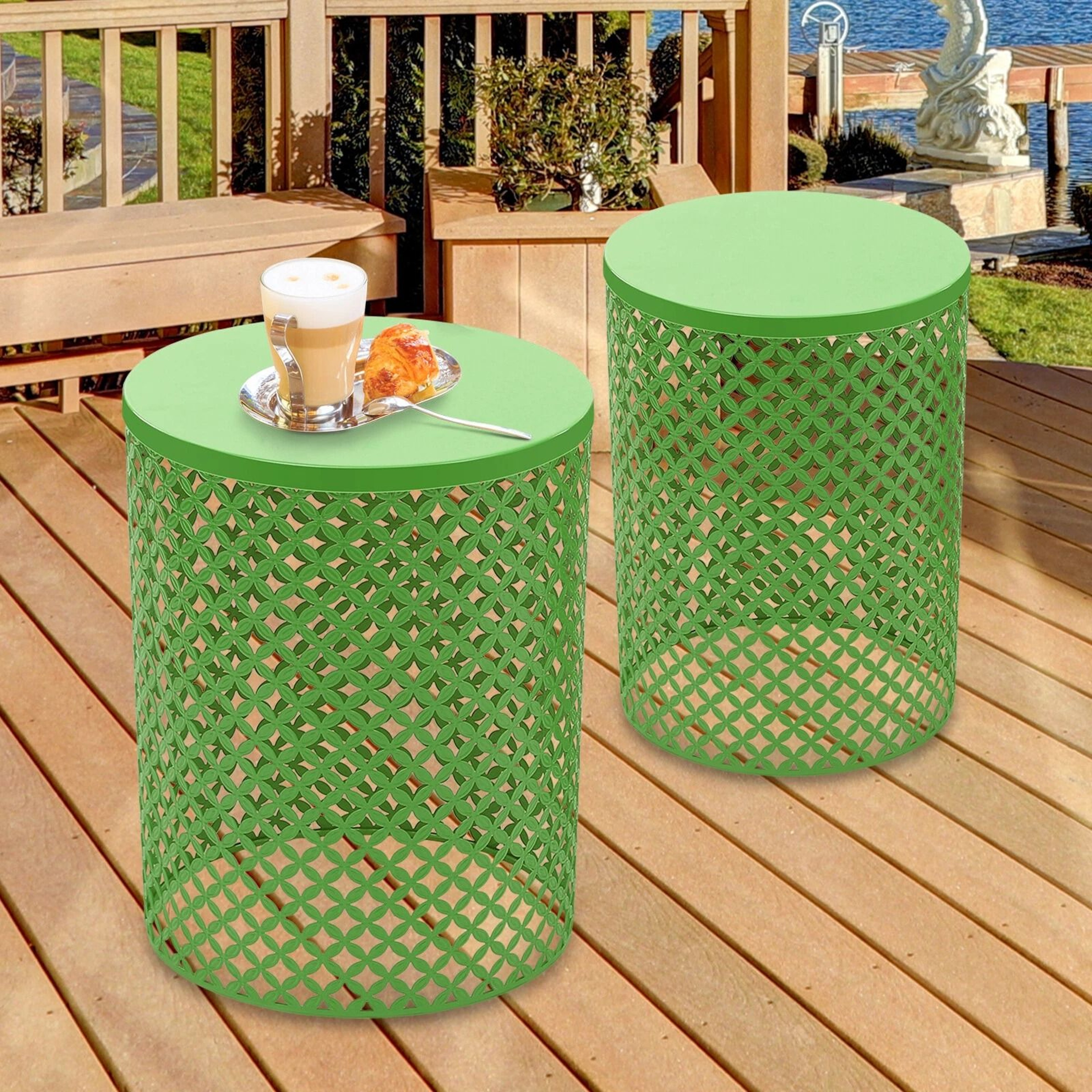 Accent Table With Modern Openwork Pattern Green Side Table Metal Frame 10