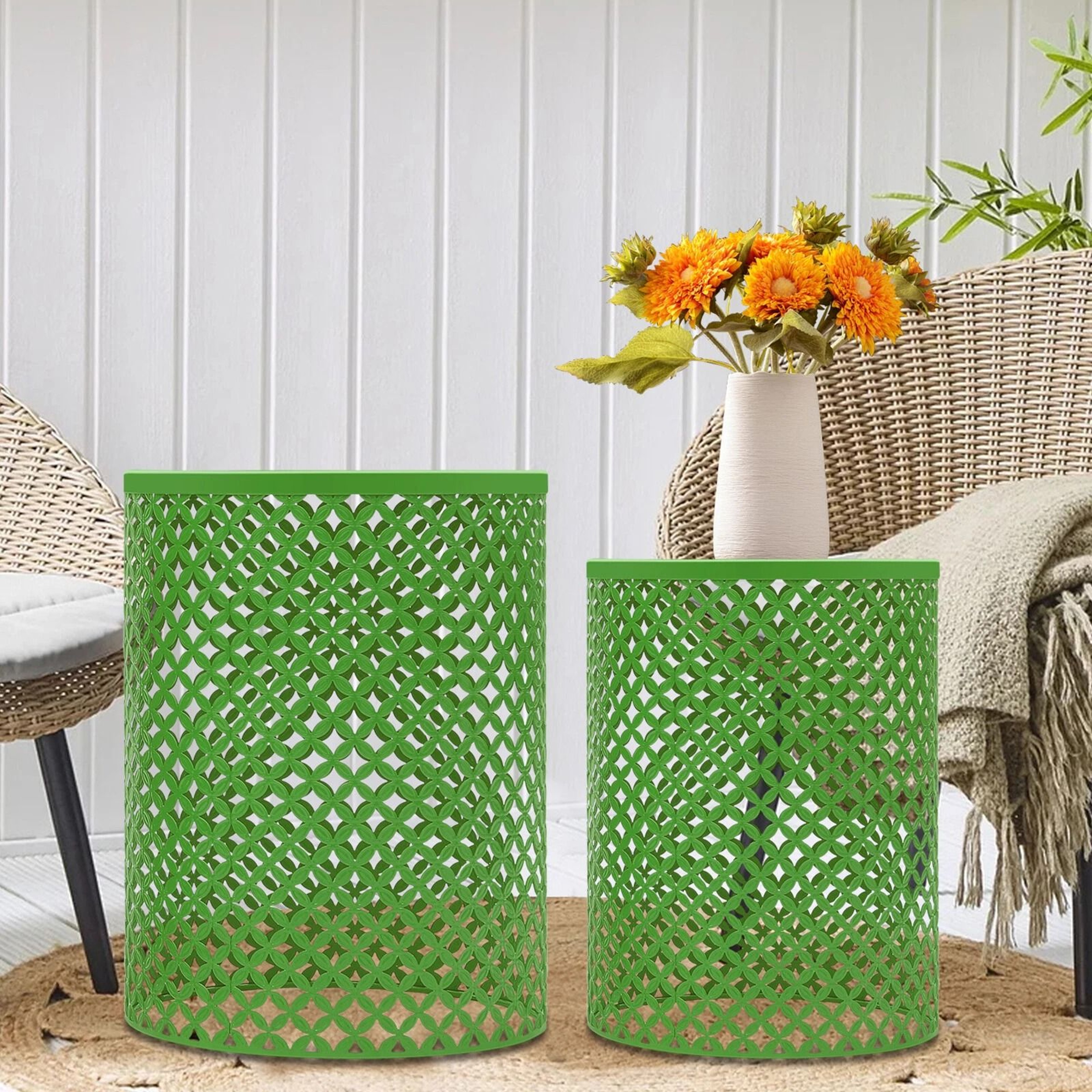 Accent Table With Modern Openwork Pattern Green Side Table Metal Frame 12