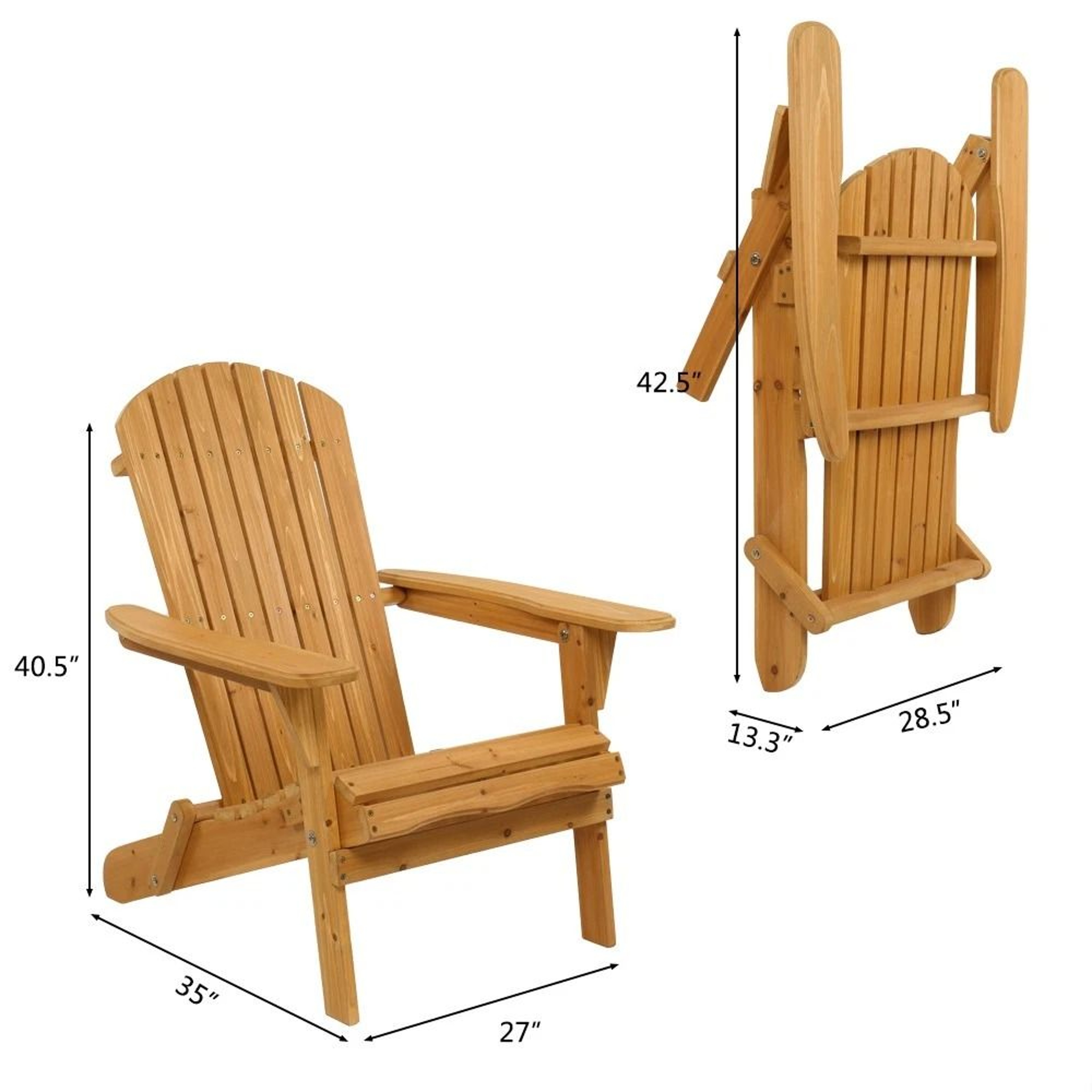 Adirondack Chair Patio Furniture Foldable Fir Wood Lounge Seat 4
