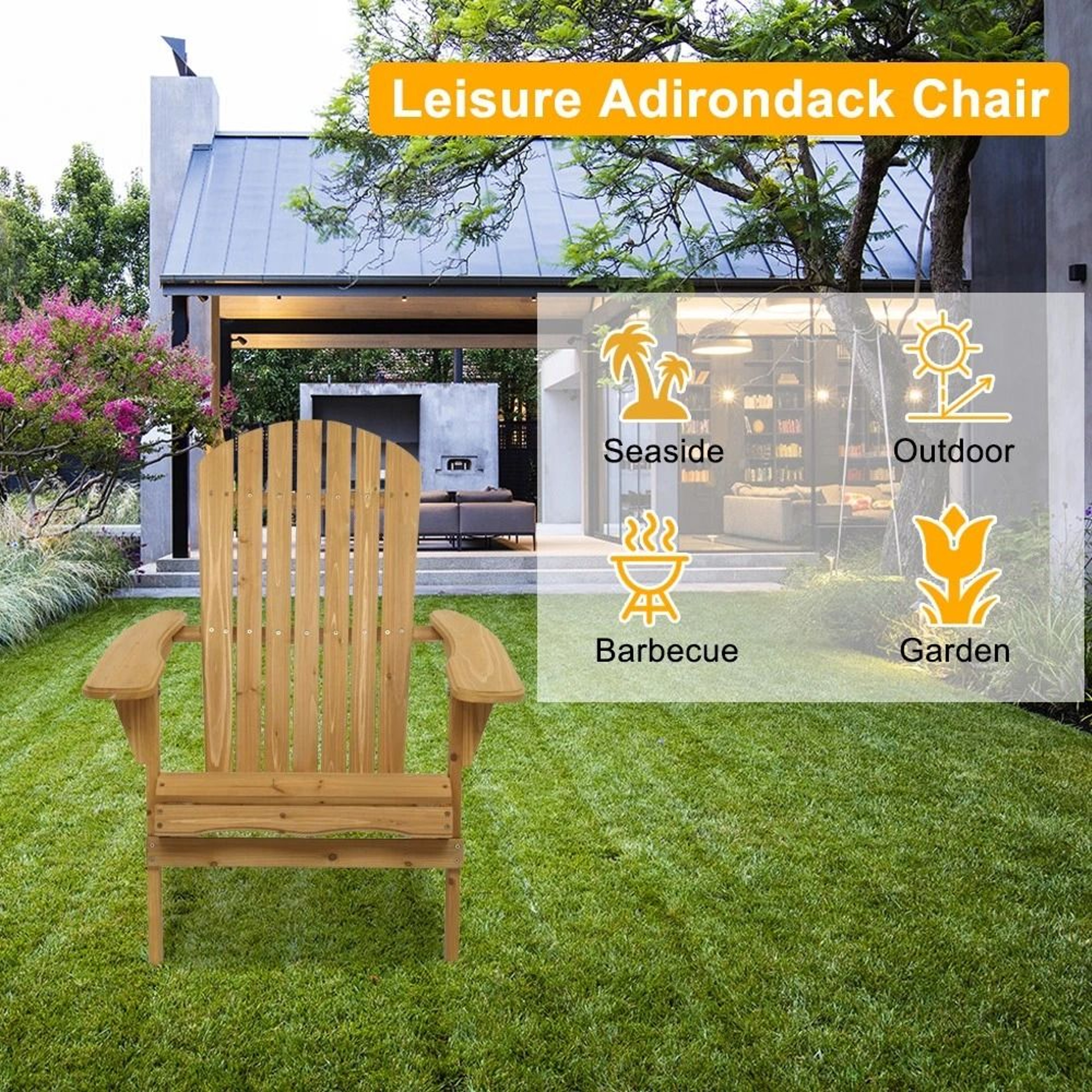 Adirondack Chair Patio Furniture Foldable Fir Wood Lounge Seat 5