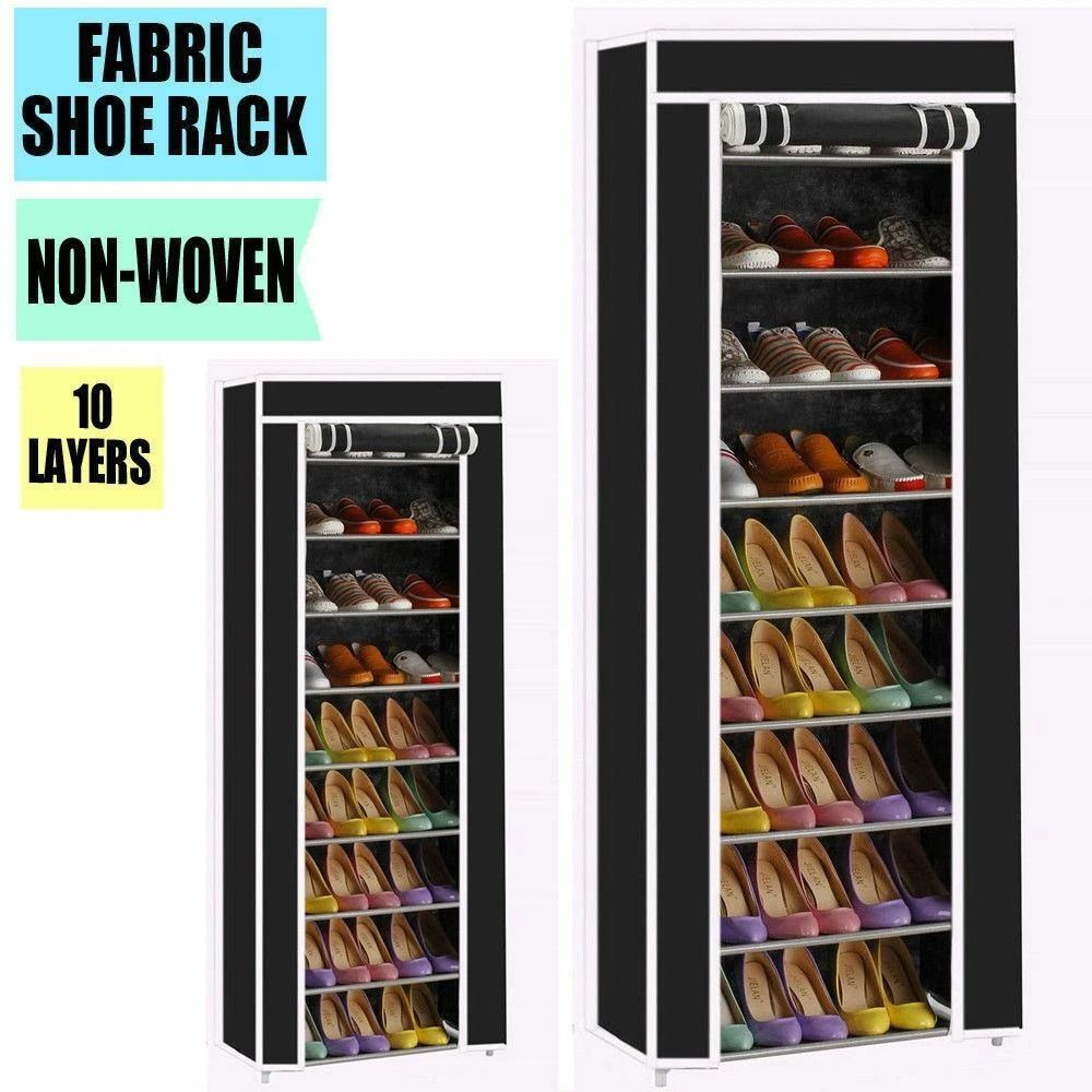 9 Tier Shoe Rack Shelf Black Closet Cabinet With Cover Standing Storage 3
