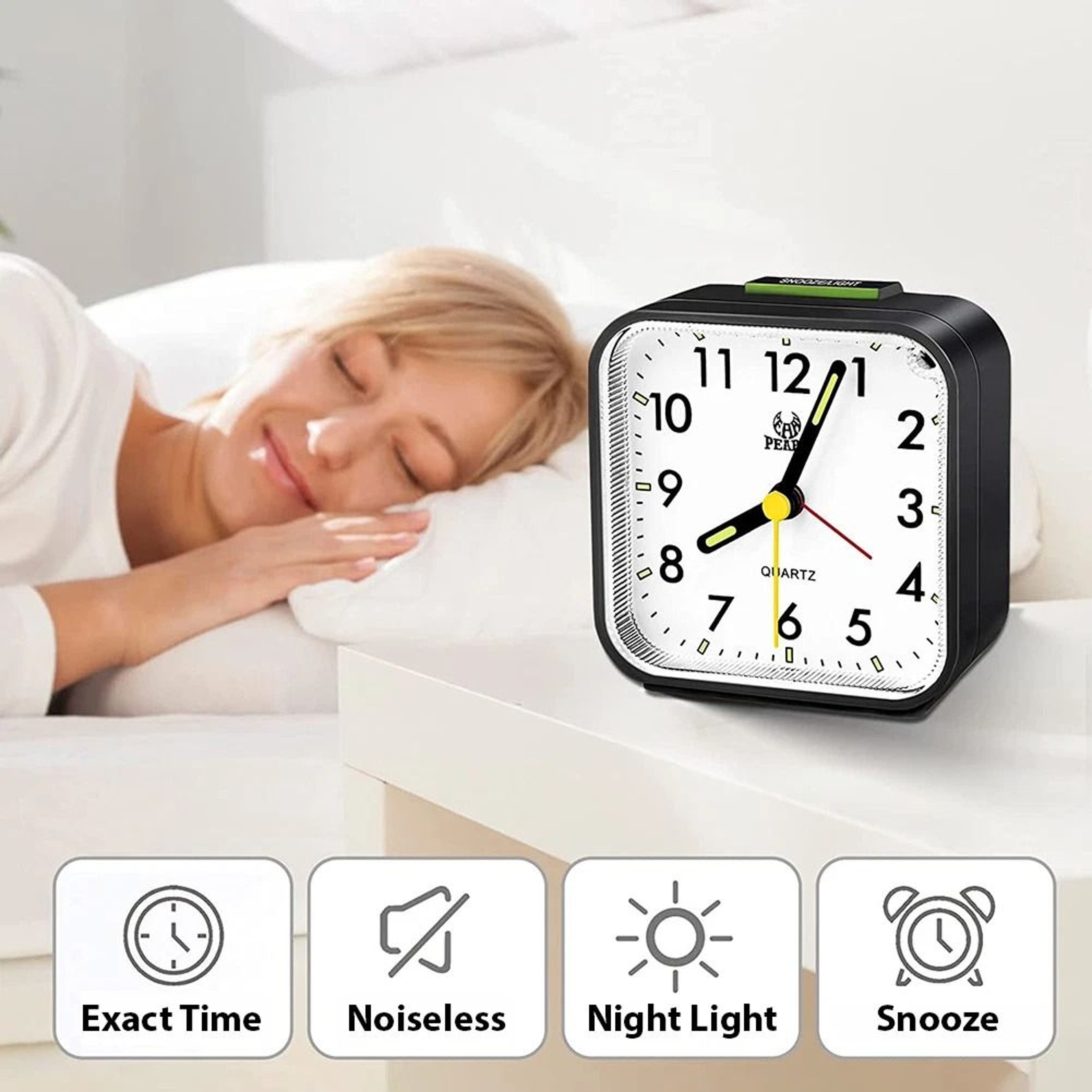 Battery Powered LED Desk Alarm Clock With Nightlight Snooze Quiet NonTicking Design For Bedroom 2