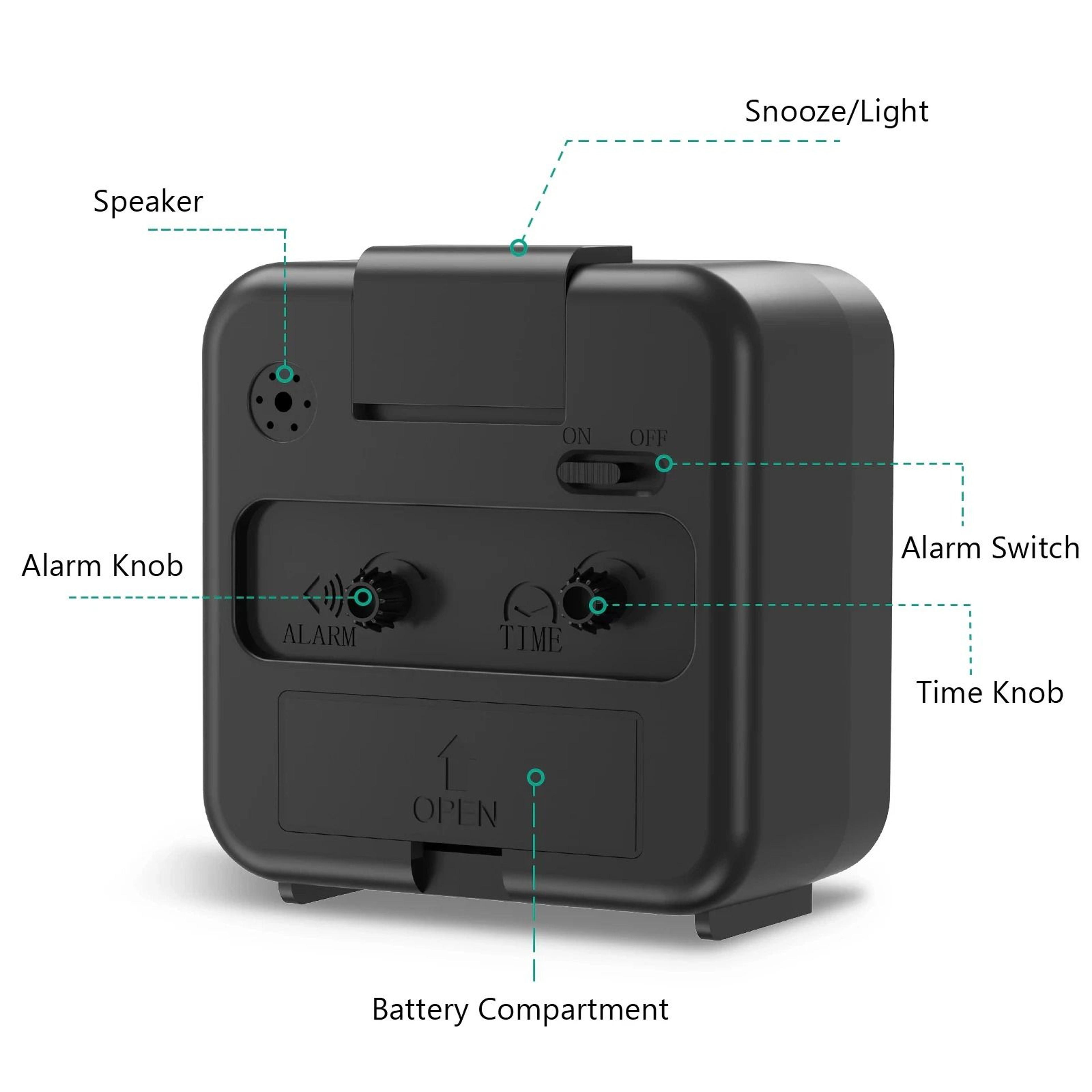 Battery Powered LED Desk Alarm Clock With Nightlight Snooze Quiet NonTicking Design For Bedroom 3