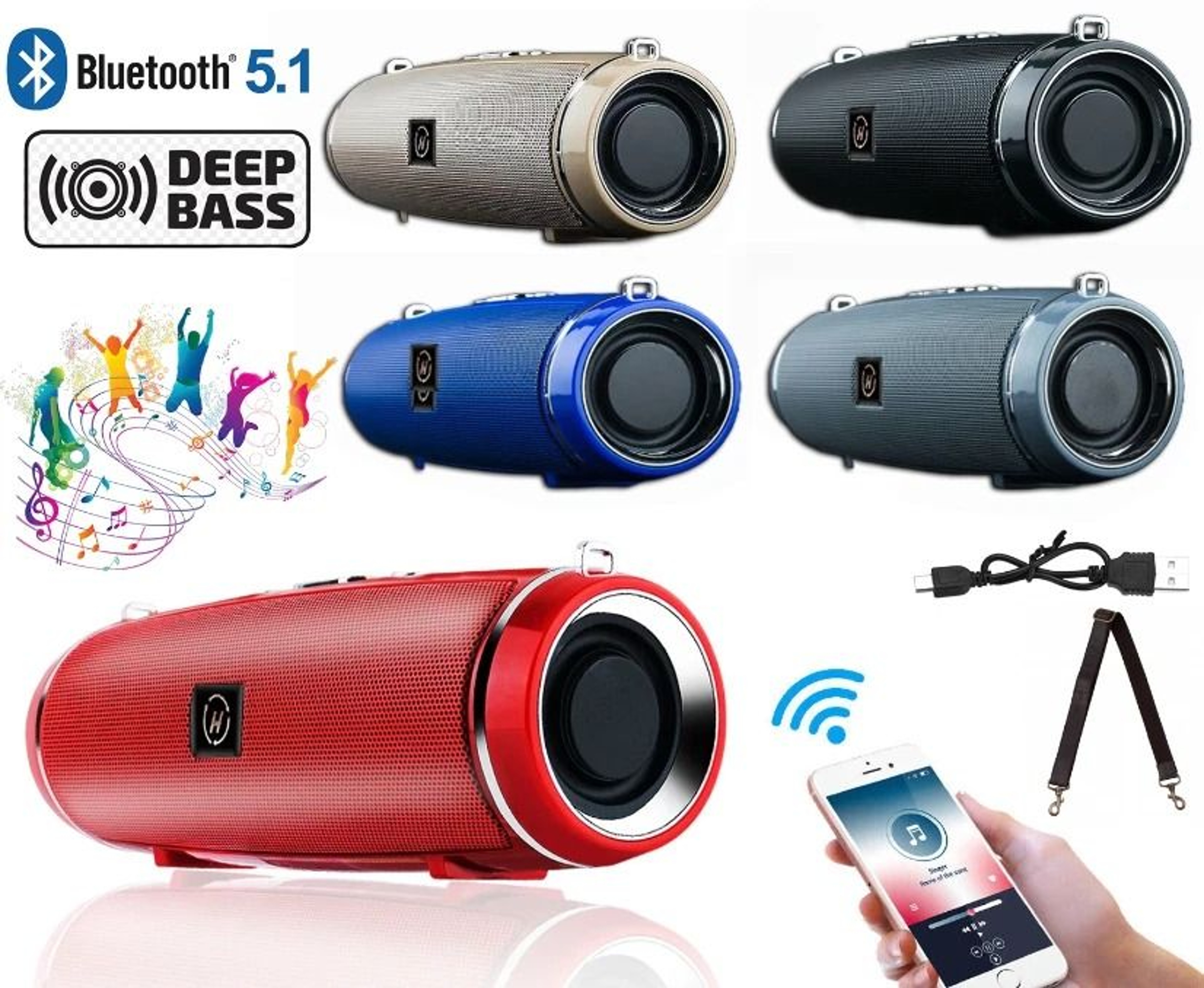 Wireless Waterproof Outdoor Bluetooth Speaker Stereo LOUD Bass USB TF Strap Portable Audio 9