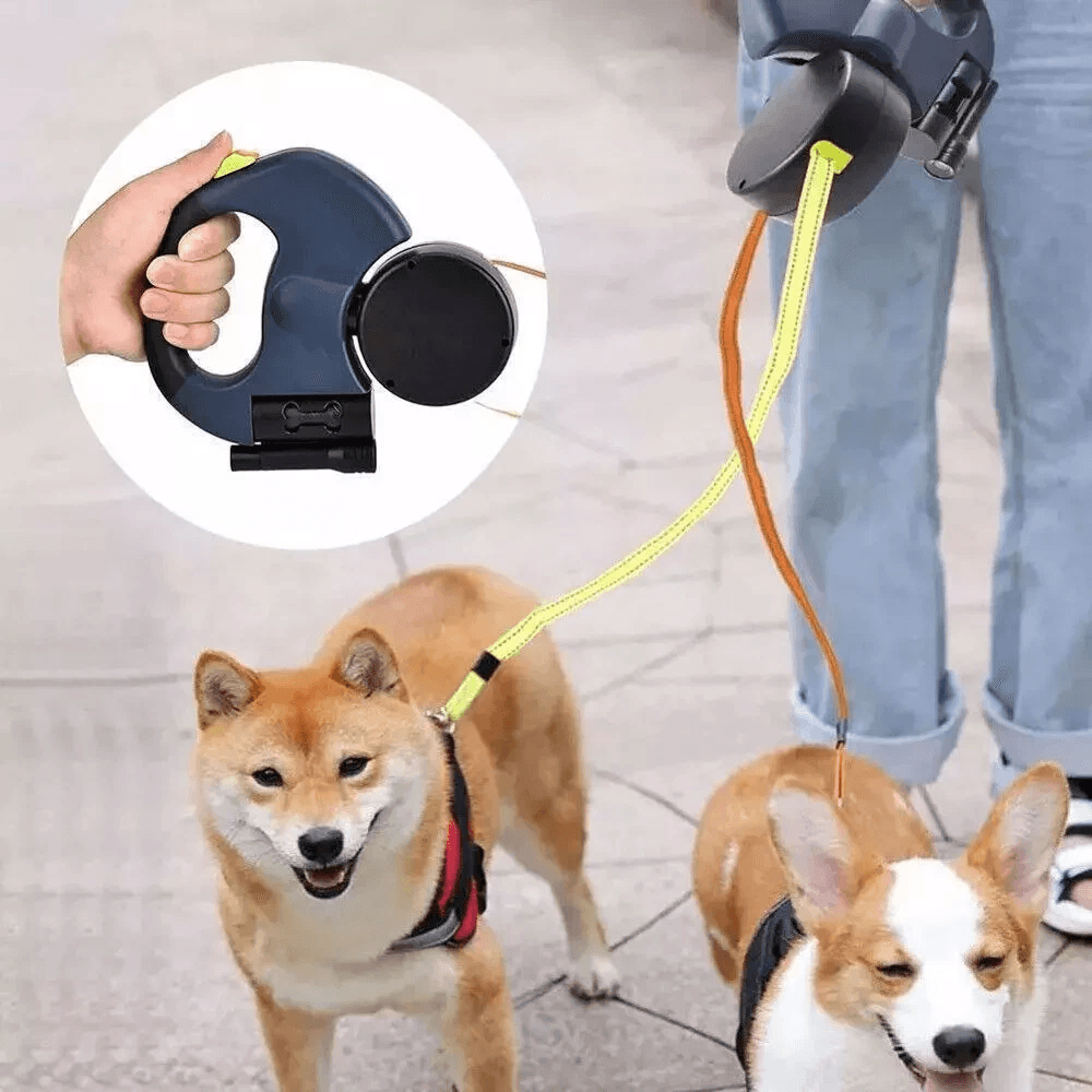 Double Dog Walking Leash Dual Pet Leash Retractable Swivel Reflective Lead 0