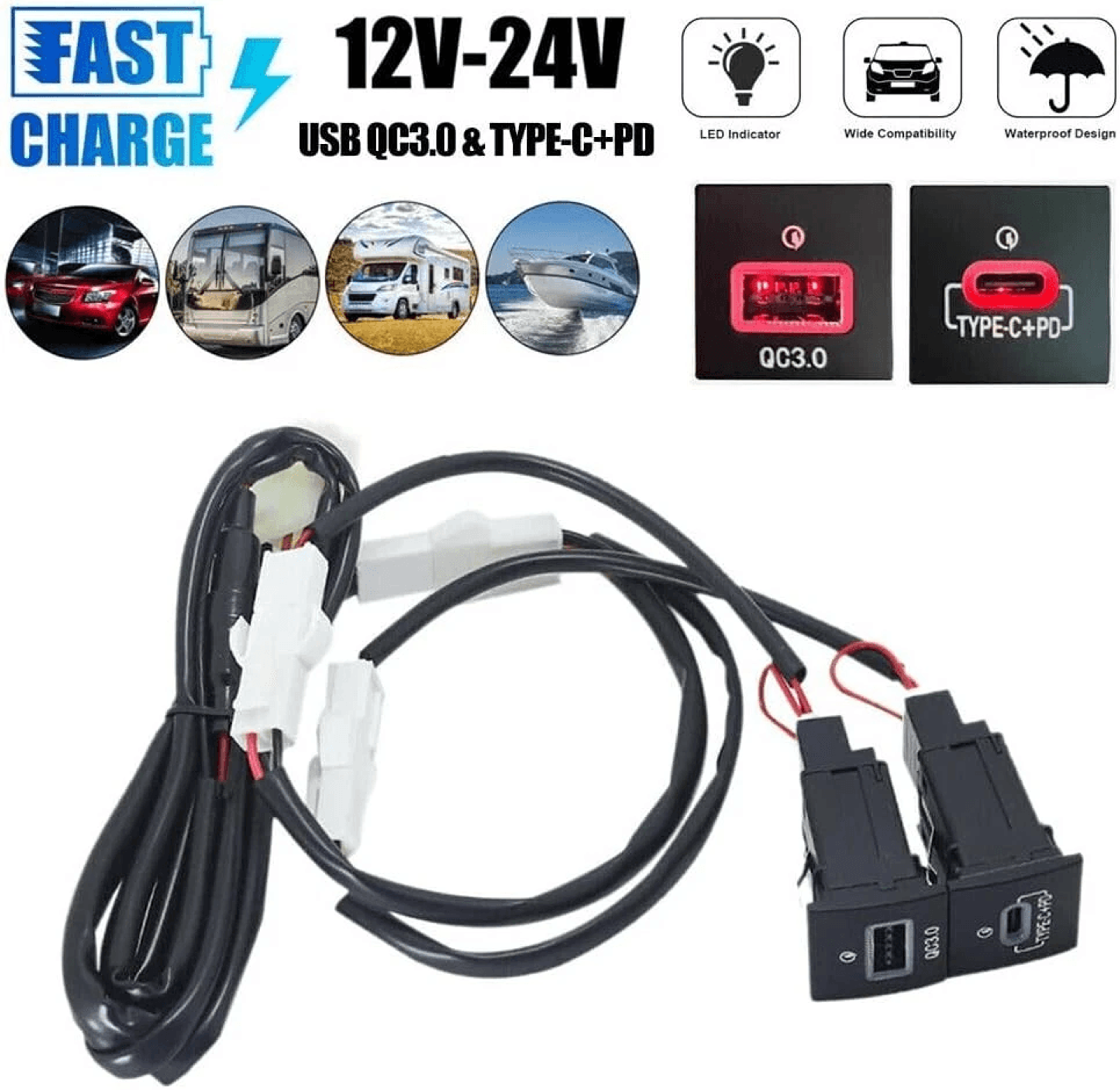 USB QC30 Charger  PD For VW Golf GTI RLine VW Jetta MK6 6