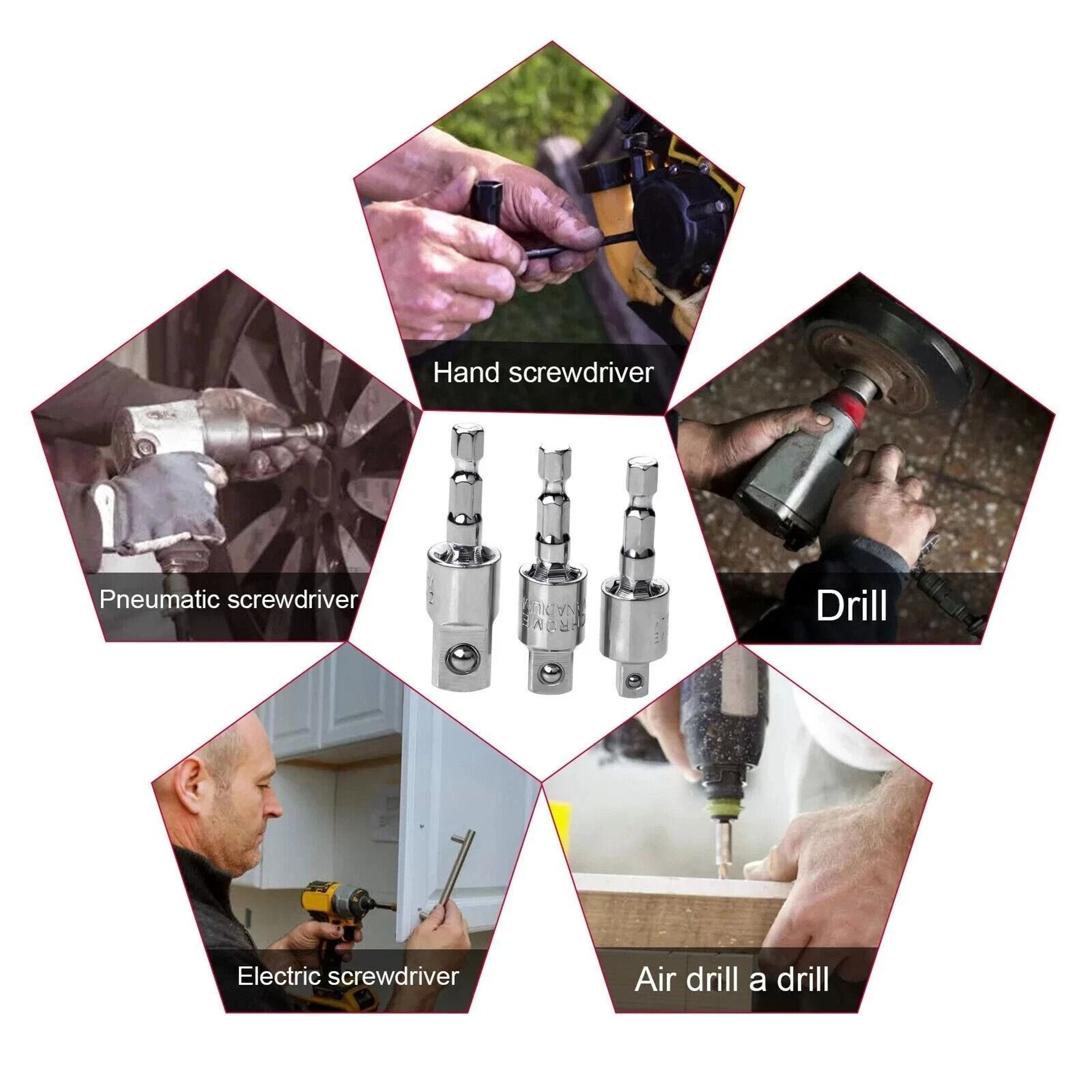 Hex Shank Socket Adapter Set For Impact Driver Drill 5
