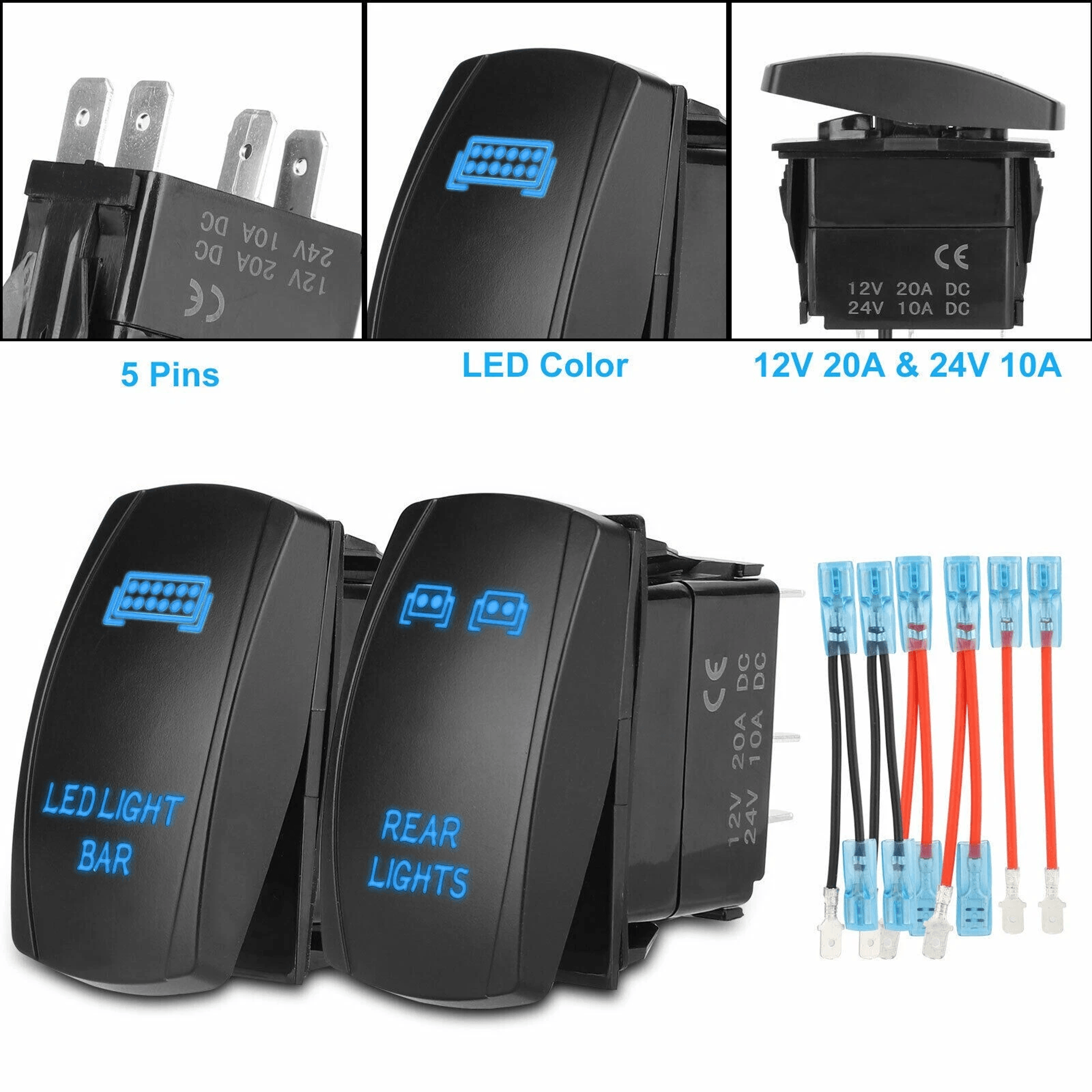 5 Pin Blue Rocker Switch For LED Light Bar Toggle Rear Light For Car ATV UTV 9