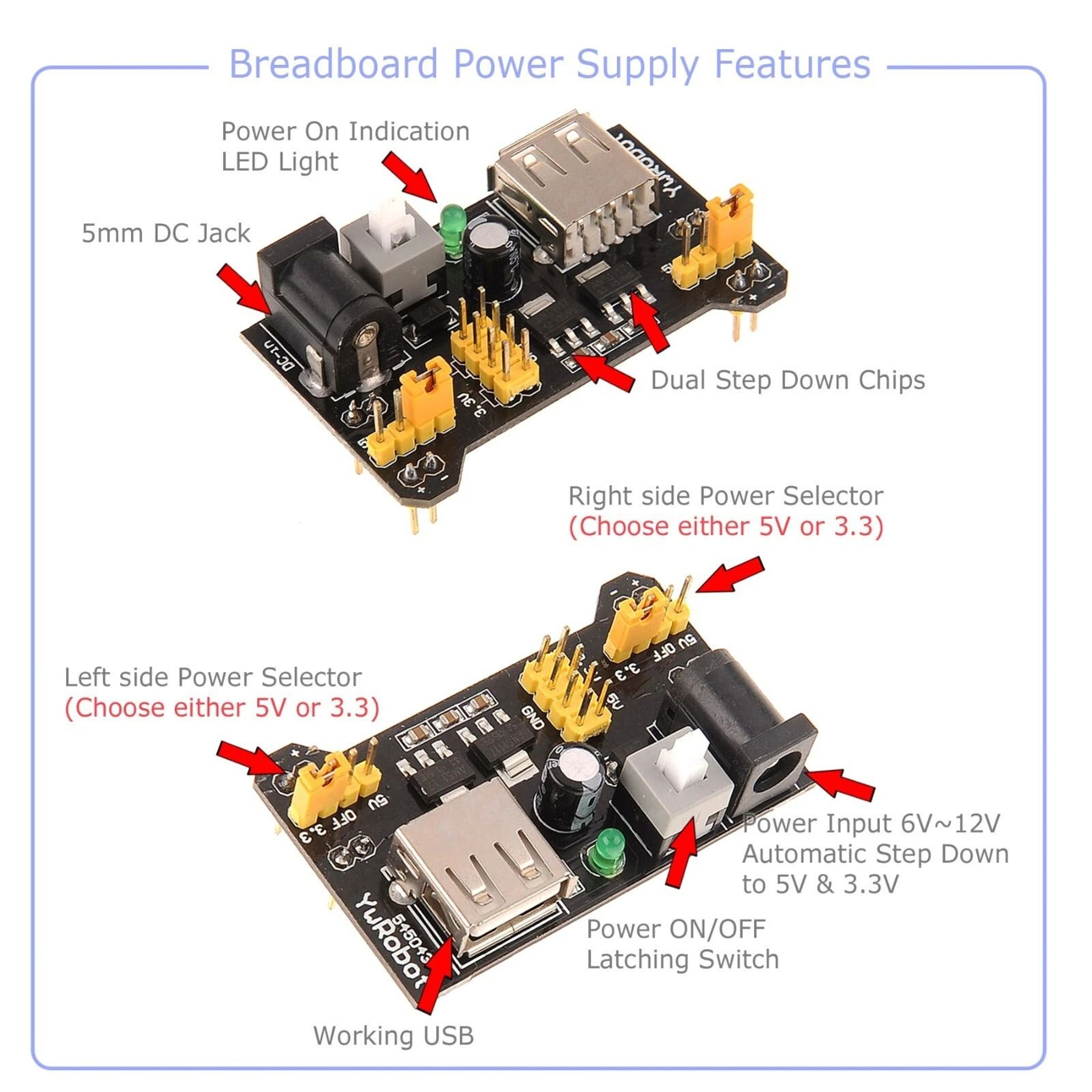 Breadboard 830 Point With Jumper Cables  MB Power Supply For Electronics Projects 5