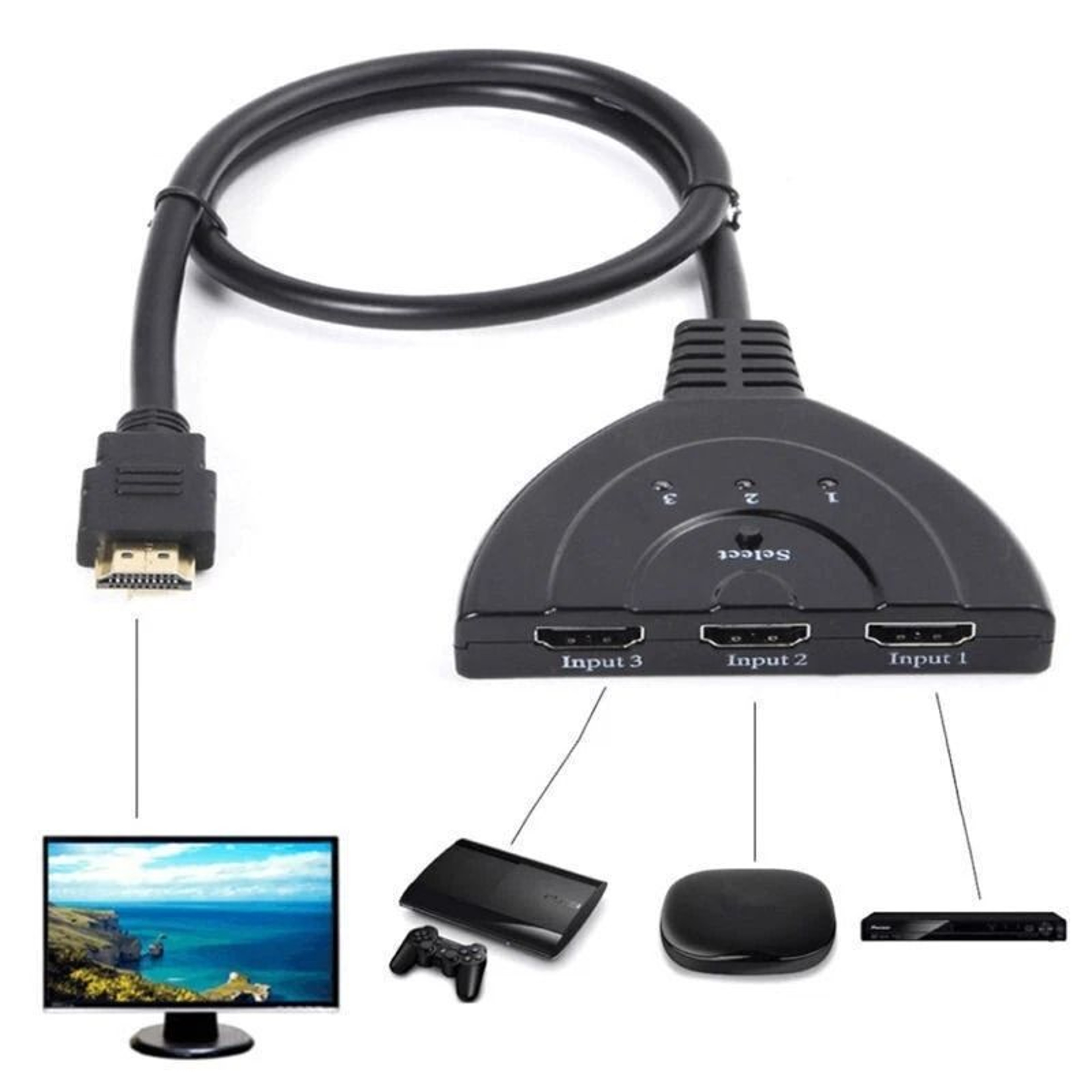 Switcher HUB Adapter 3 Port HDMI Splitter Cable For PS4 Xbox 1