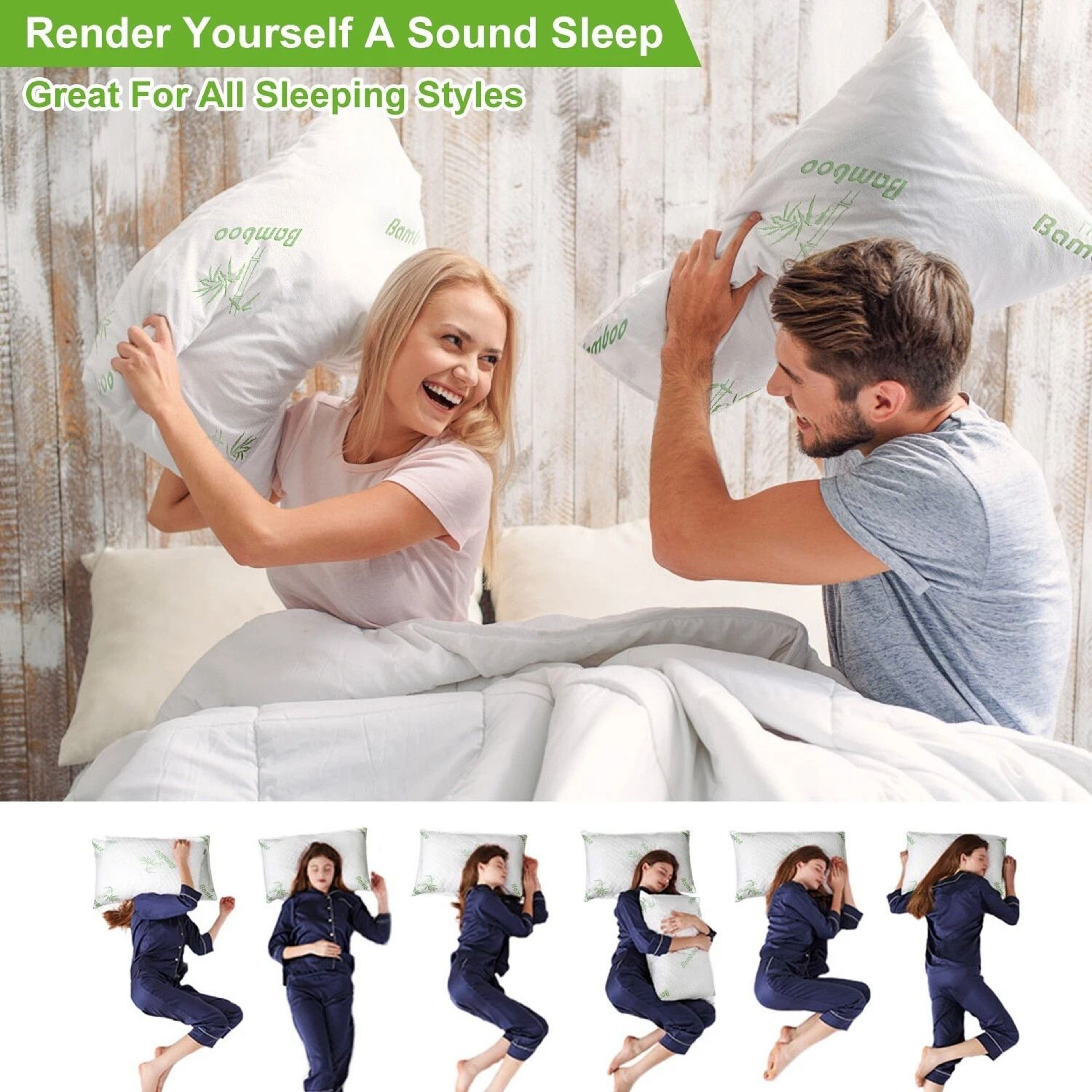 Cooling Bamboo Memory Foam Pillow Soft Hypoallergenic Queen Size Bed Pillow 2