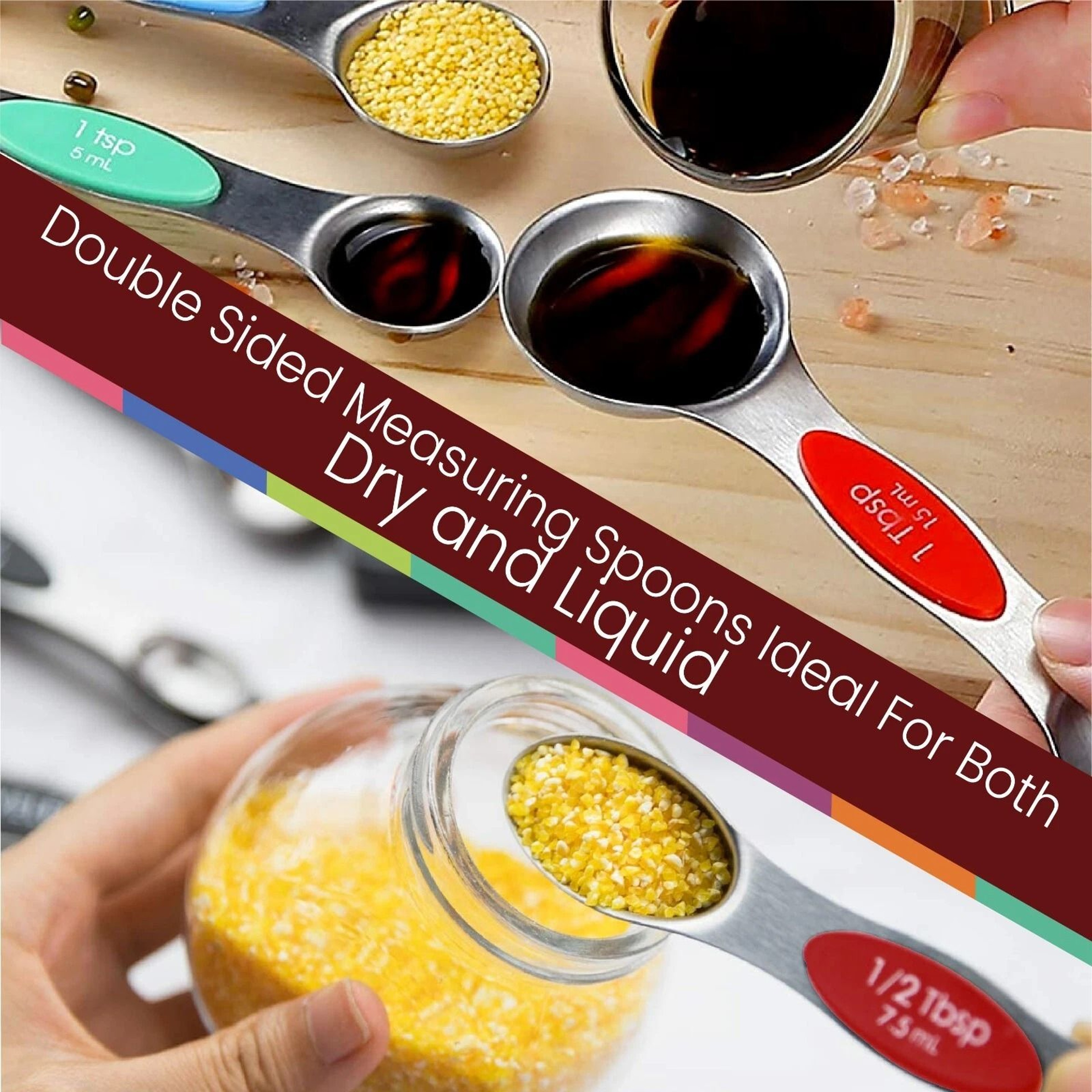 Magnetic Measuring Spoons Set Of Stainless Steel DualSided  Stackable 3