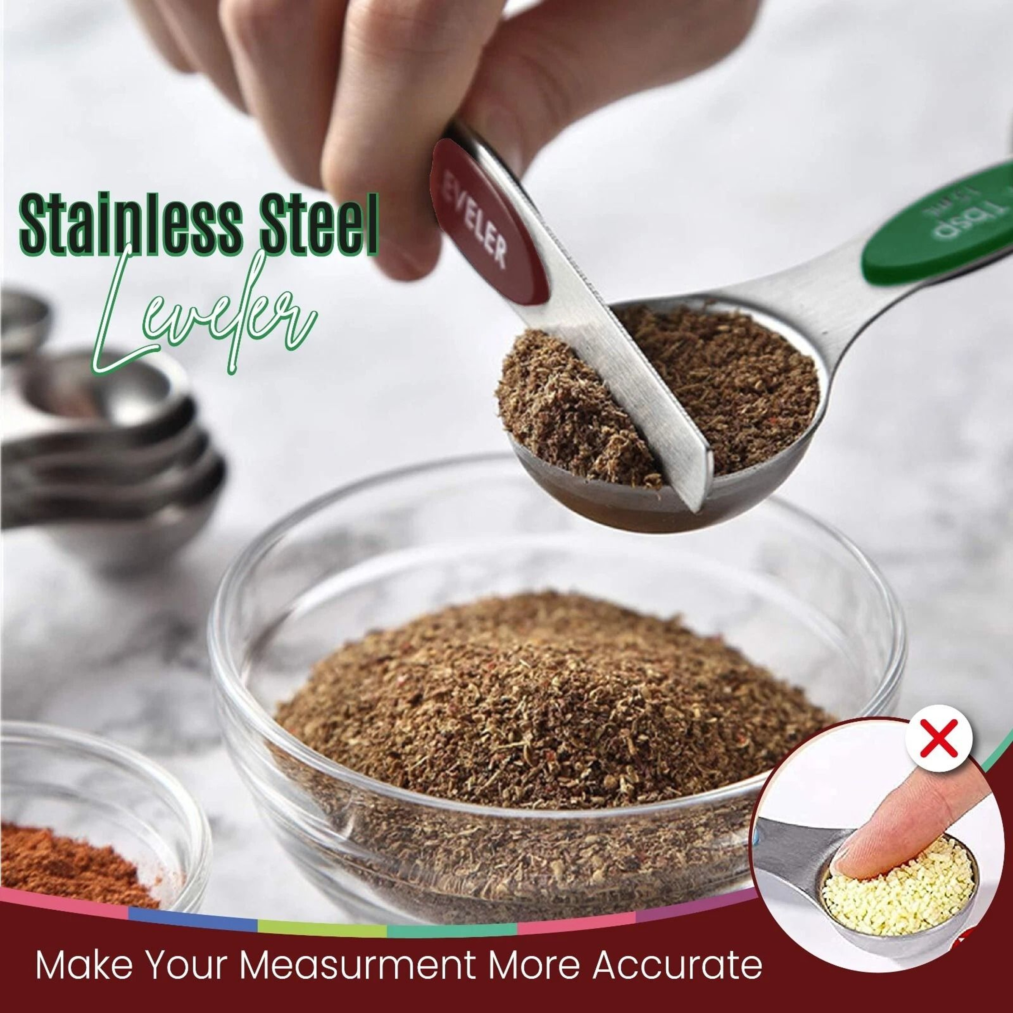 Magnetic Measuring Spoons Set Of Stainless Steel DualSided  Stackable 8