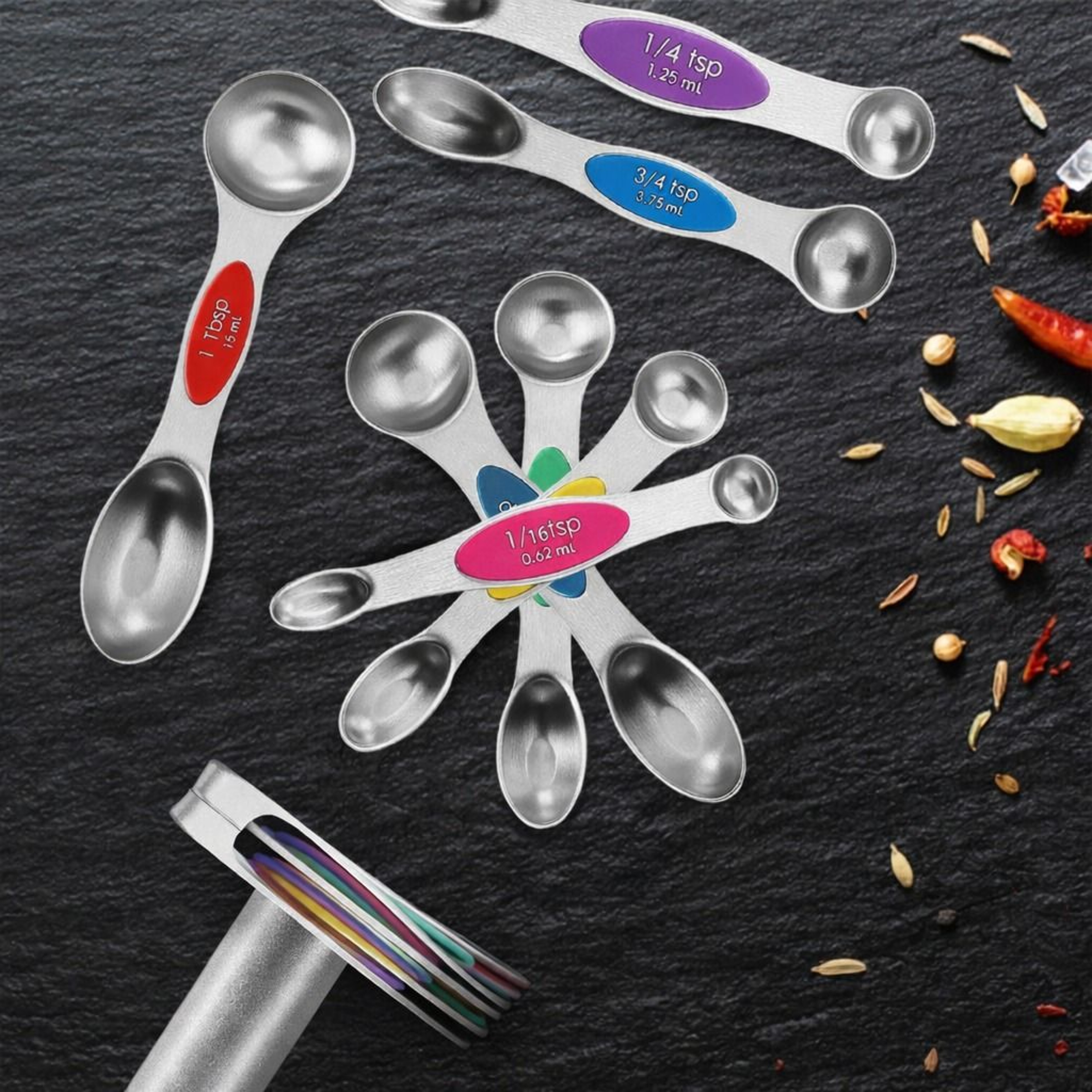 Magnetic Measuring Spoons Set Of Stainless Steel DualSided  Stackable 0