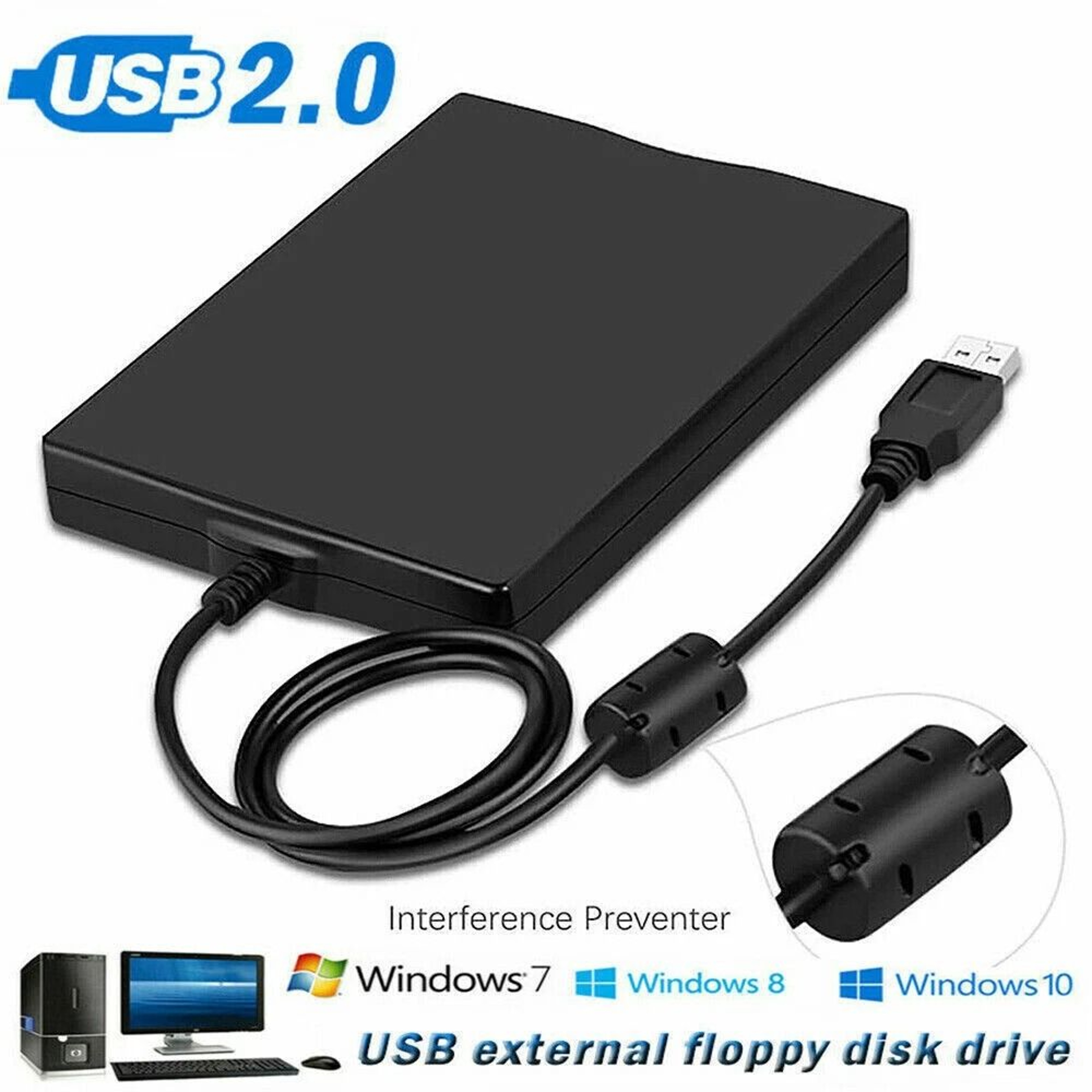 USB Portable External Floppy Disk Drive Reader For PC  Laptop 9