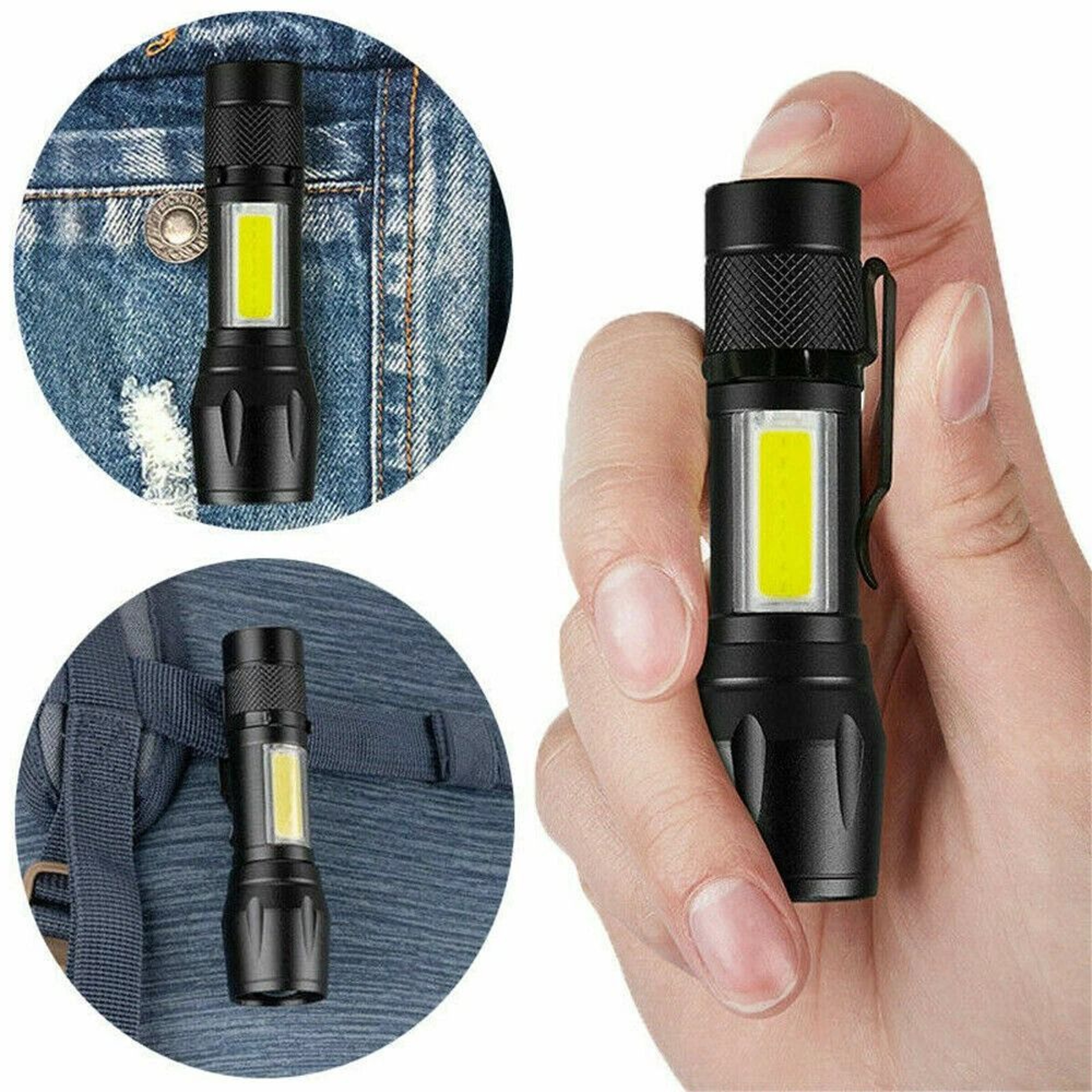 Mini COB LED Flashlight Tactical Light USB Rechargeable Super Bright Torch Waterproof Adjustable Fo 0