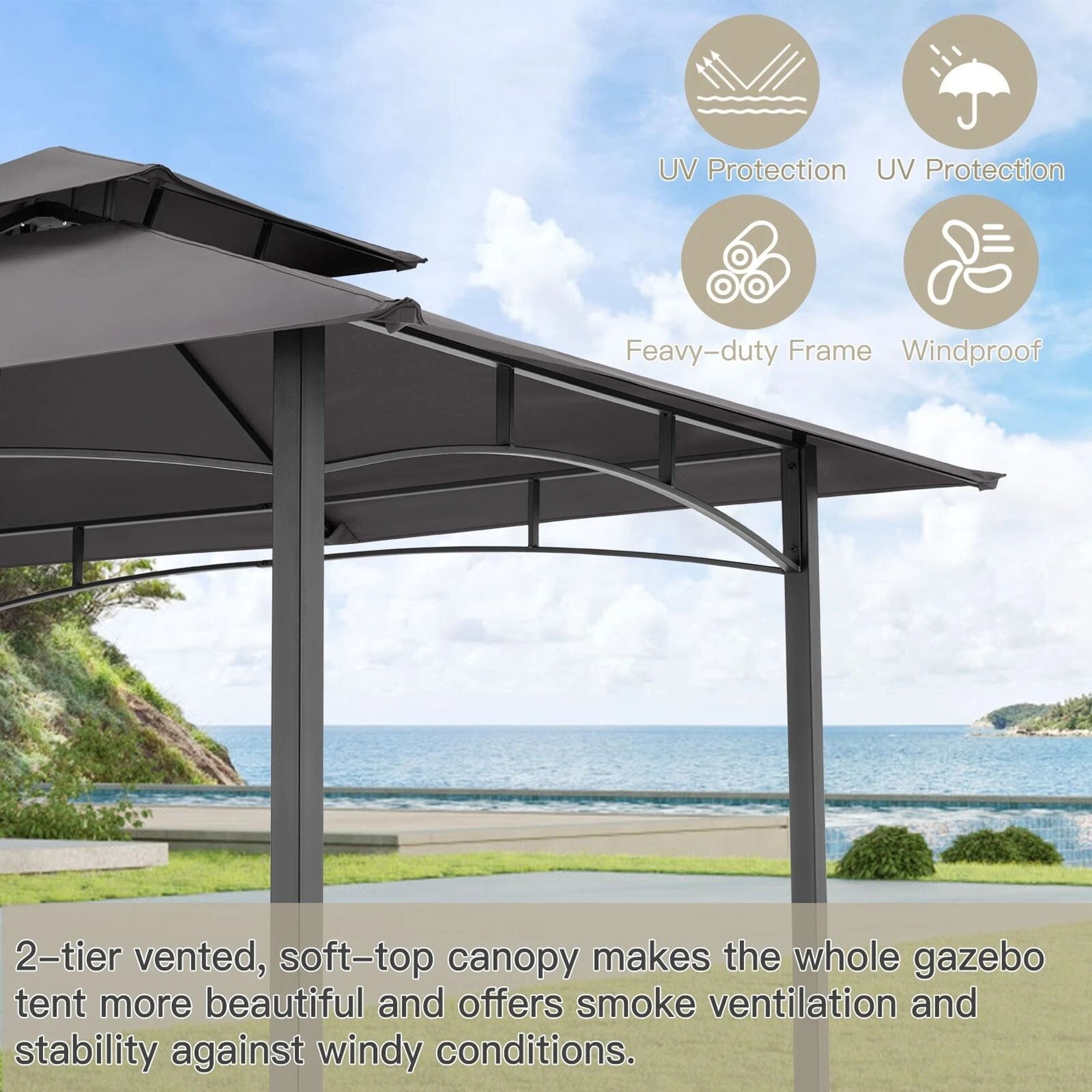 Outdoor Grill Gazebo BBQ Tent With Shelves  Hooks Durable Canopy For Cooking And Protection 3