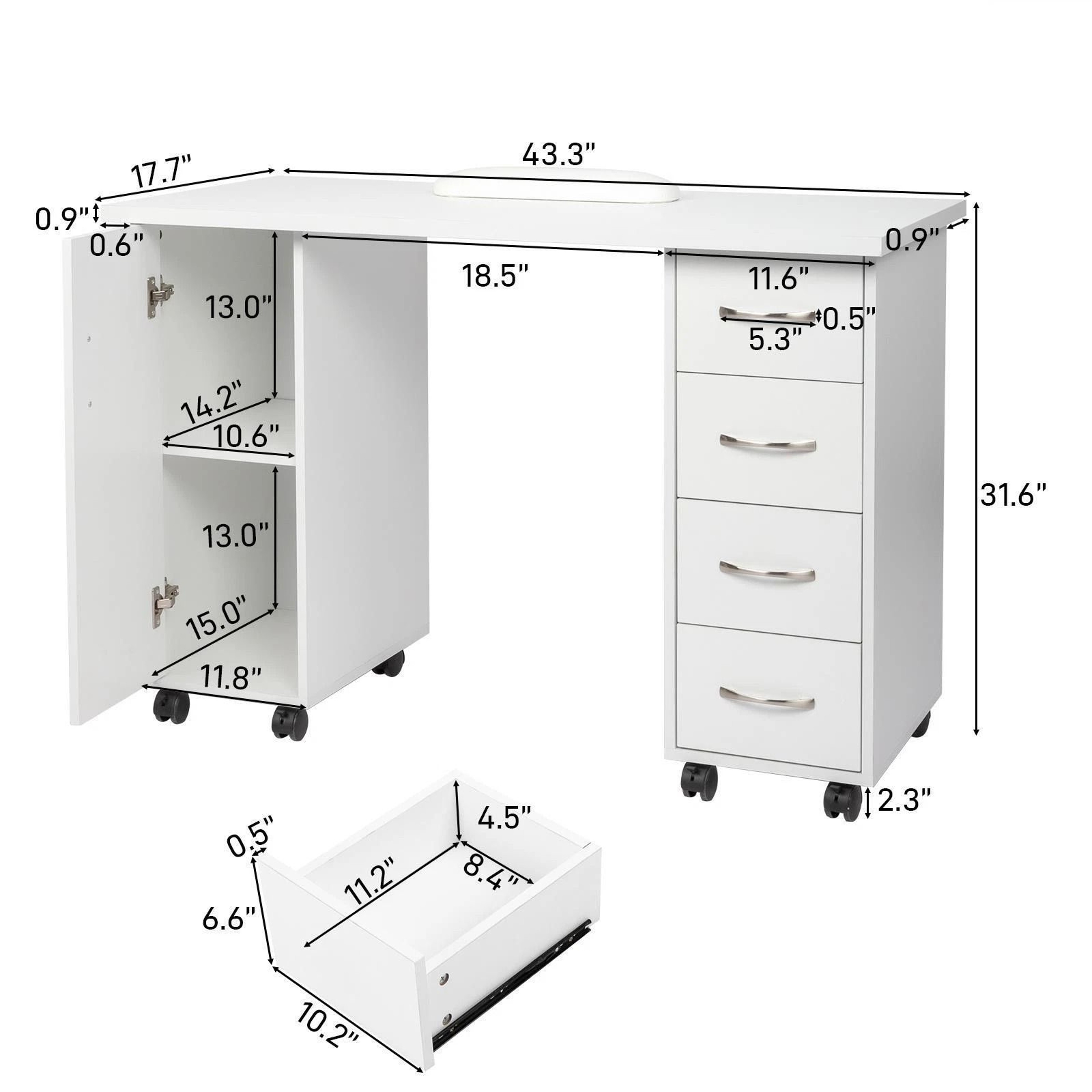 Manicure Table With Storage  Wrist Rest Makeup Station Nail Desk With Drawers For Salon Or Office 5