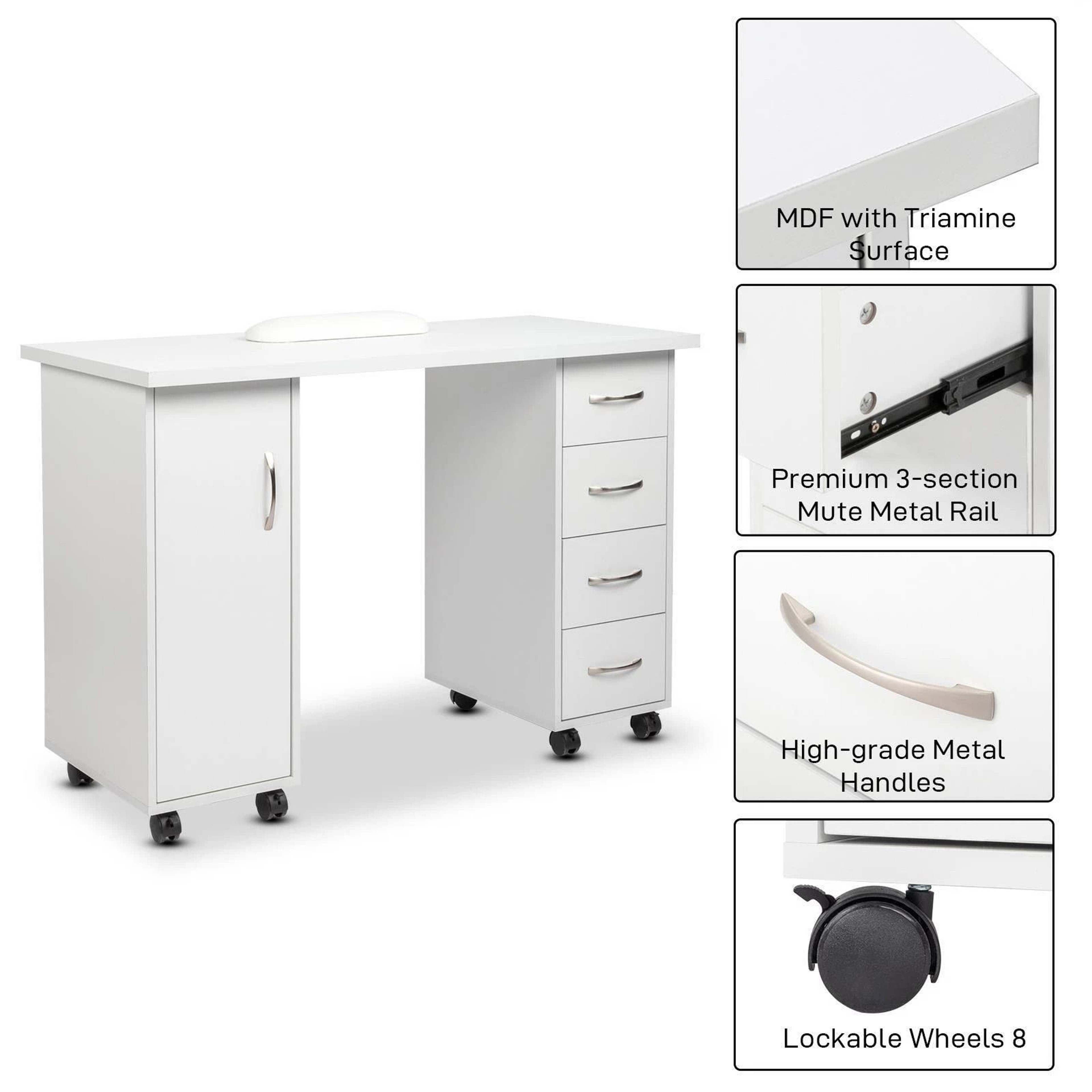 Manicure Table With Storage  Wrist Rest Makeup Station Nail Desk With Drawers For Salon Or Office 1