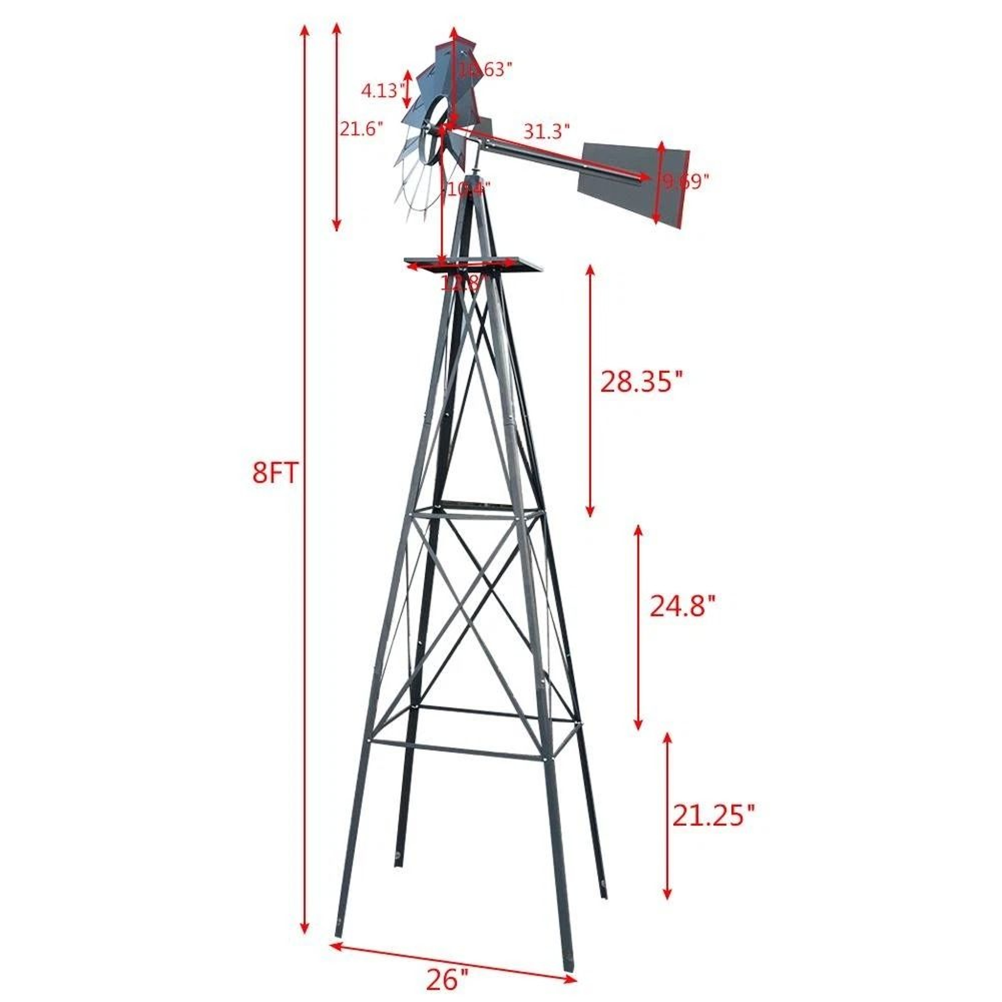 Ornamental Outdoor Garden Windmill Weather Vane Durable Galvanized Gray 5