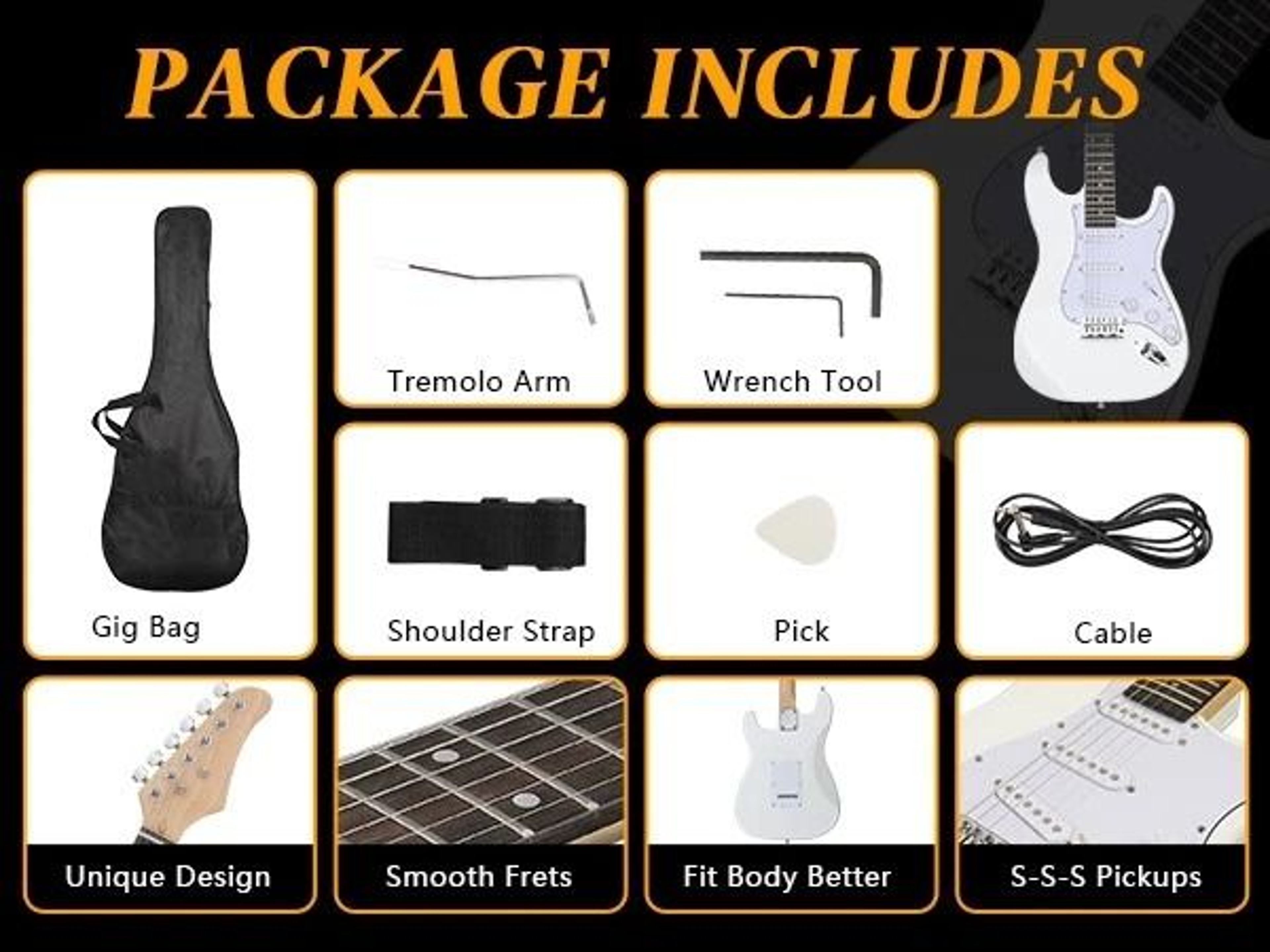 Glarry White 6 String Electric Guitar With Gig Bag  Strap For Beginners 3
