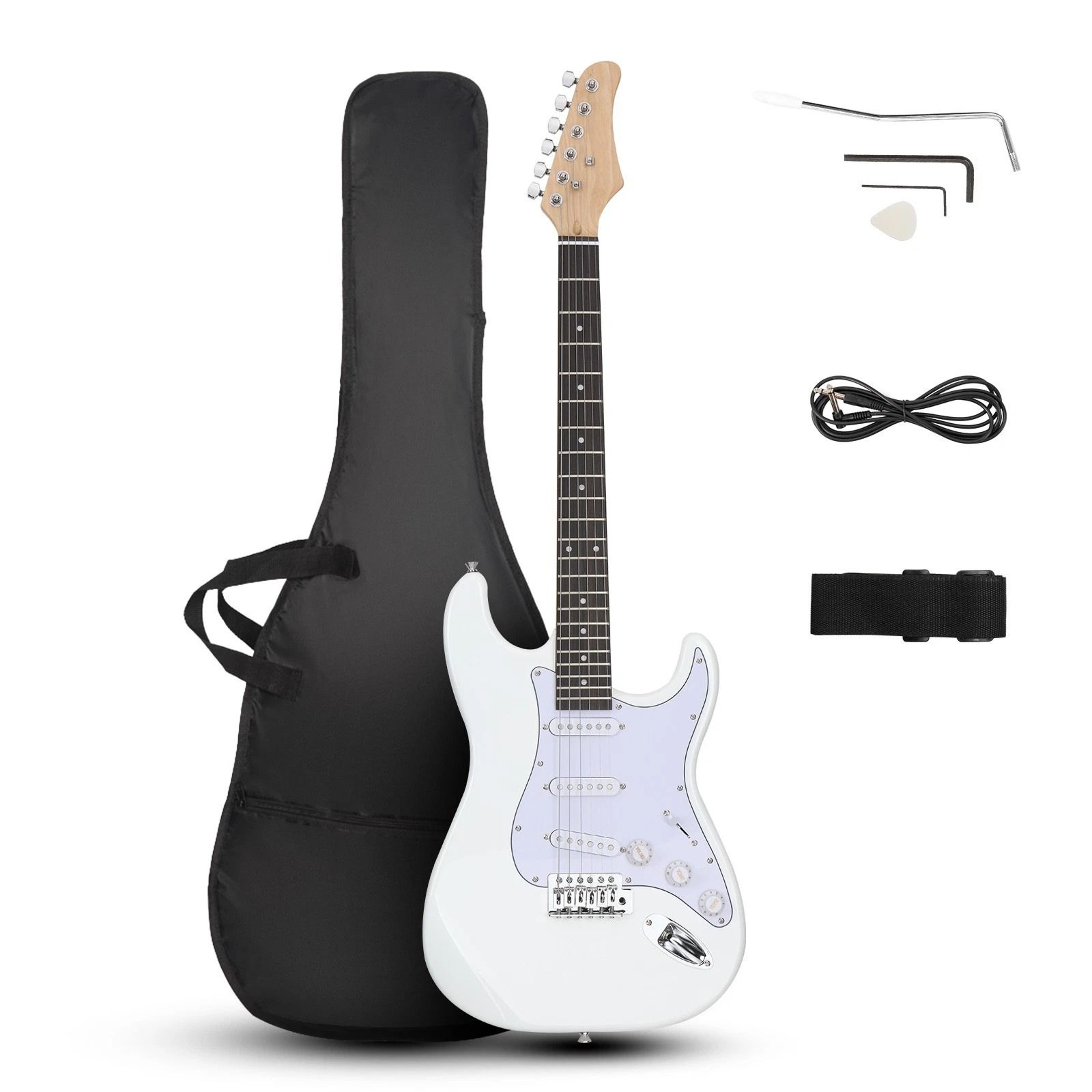 Glarry White 6 String Electric Guitar With Gig Bag  Strap For Beginners 7