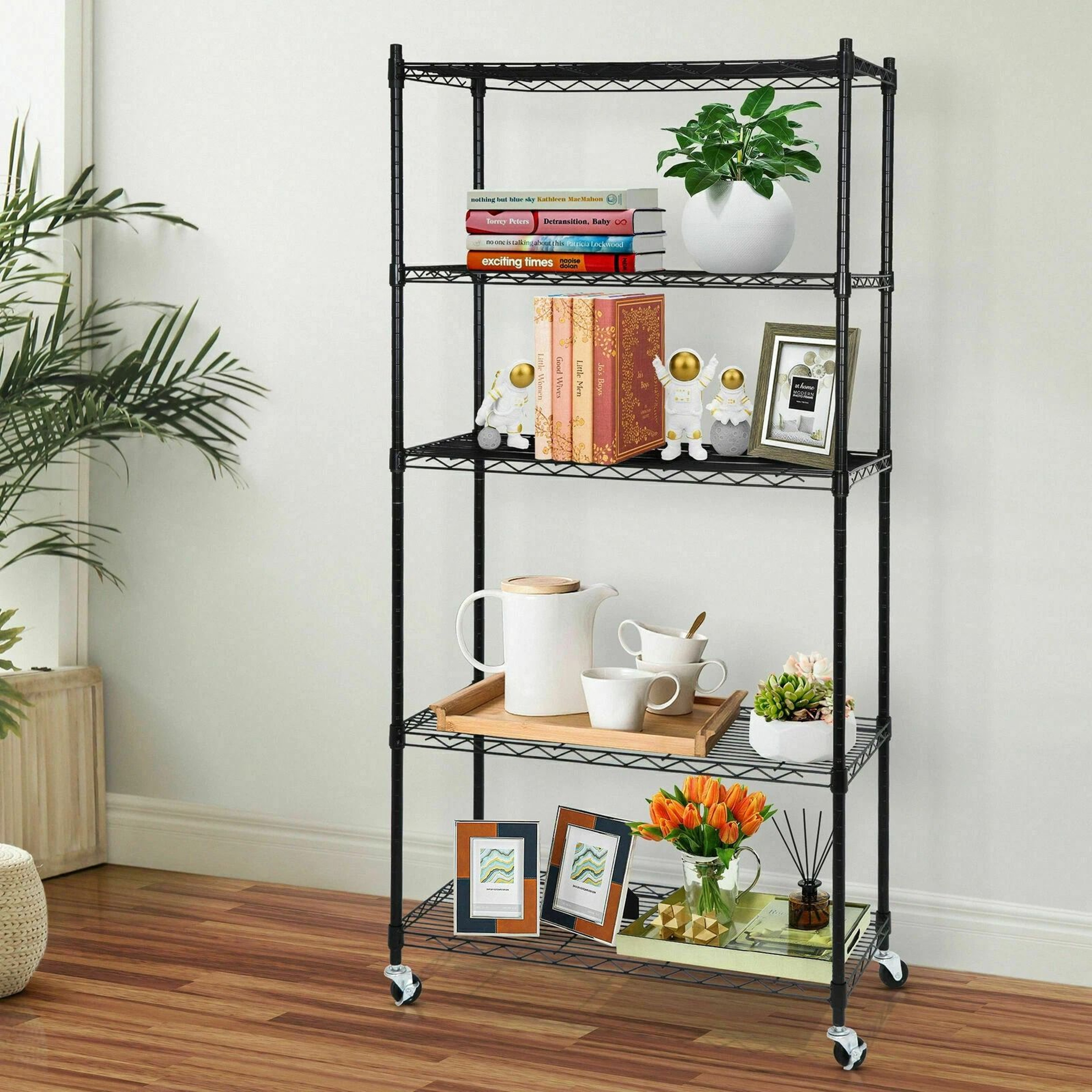 5 Tier Rolling Shelves Storage Rack With Large Space  Caster Steel Unit For Home Office  Garage Org 4