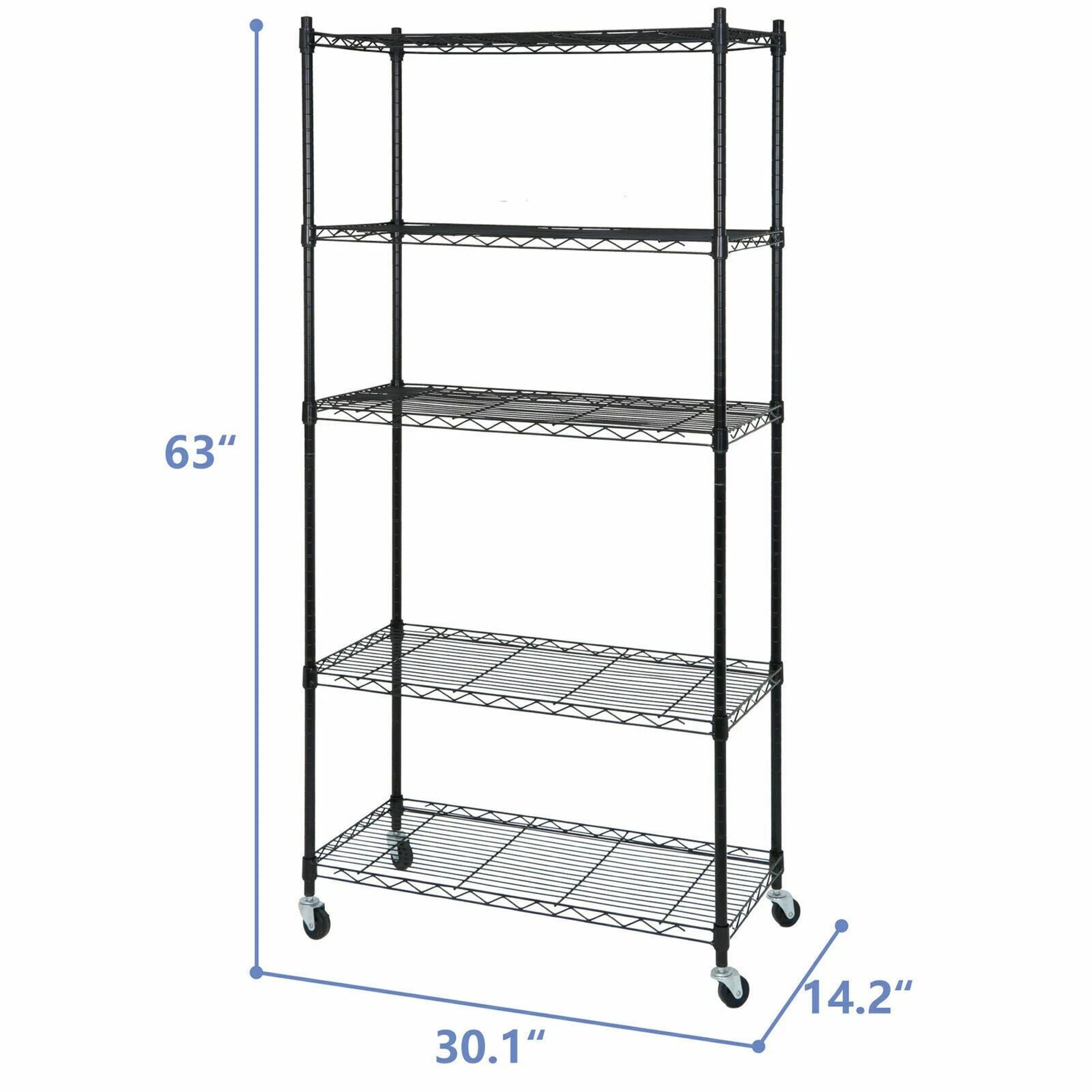 5 Tier Rolling Shelves Storage Rack With Large Space  Caster Steel Unit For Home Office  Garage Org 9